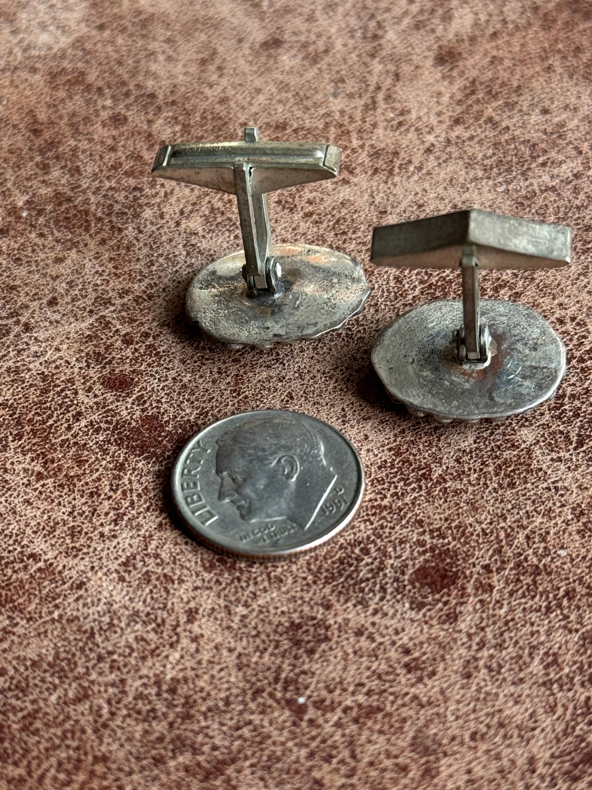 Vintage Sterling Silver Turquoise Twist Cufflinks
