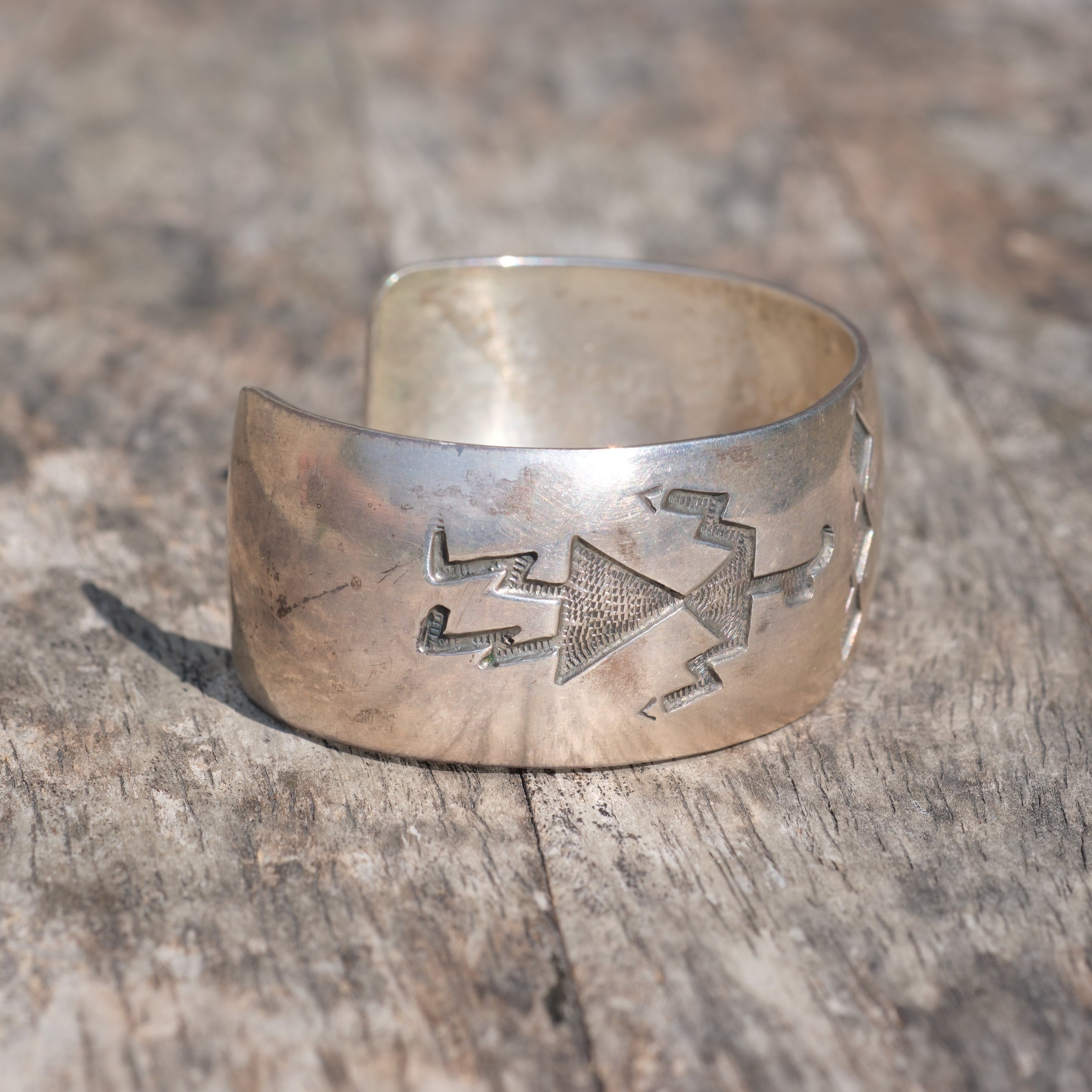 Vintage Sterling Silver Yei Etched M. Thomas Navajo Cuff