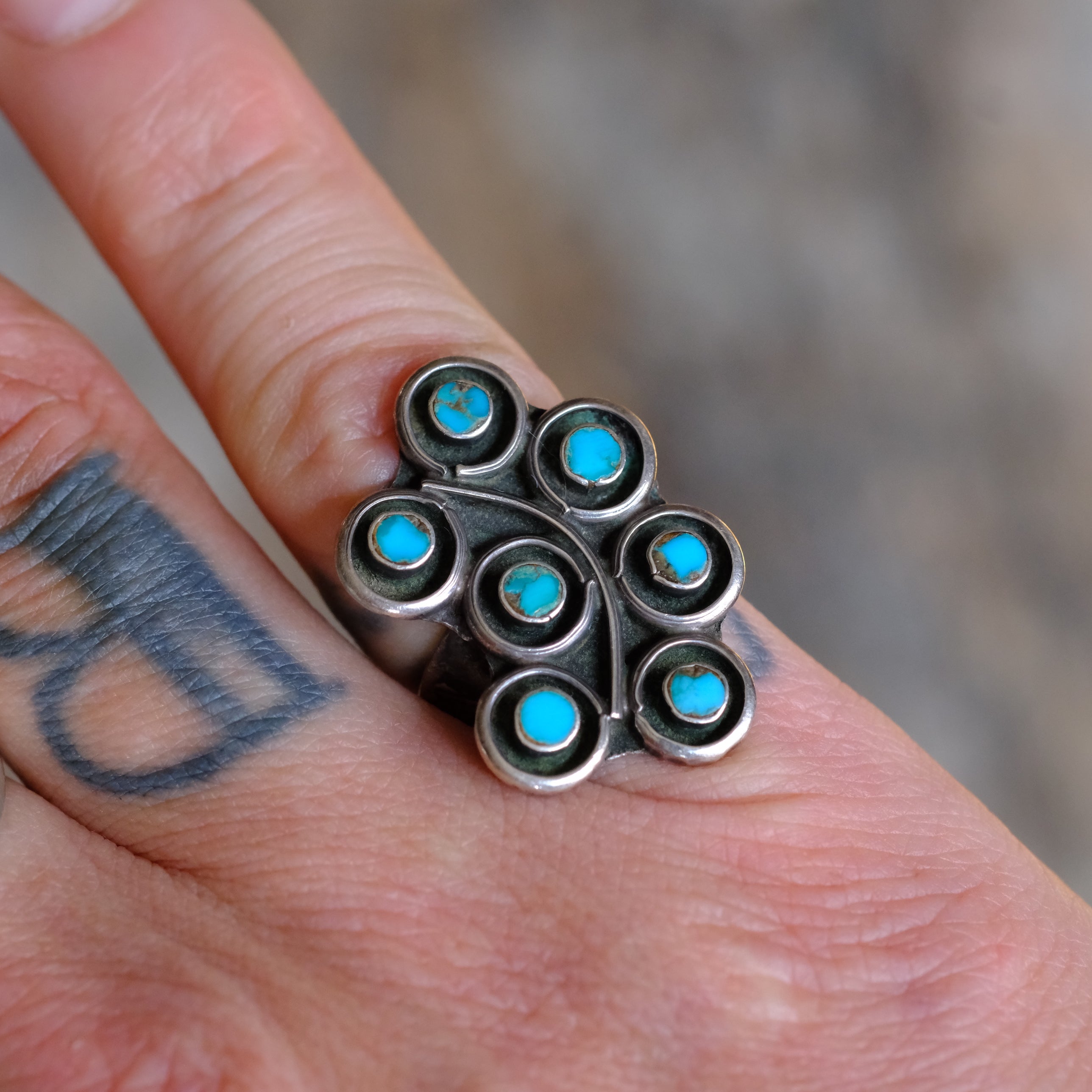 Vintage Sterling Turquoise Cluster Ring 5.75