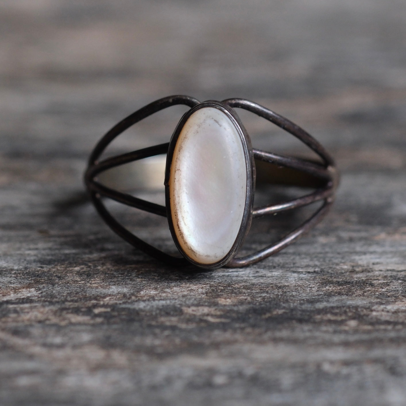 Vintage Sterling Mother Of Pearl Ring 7.75
