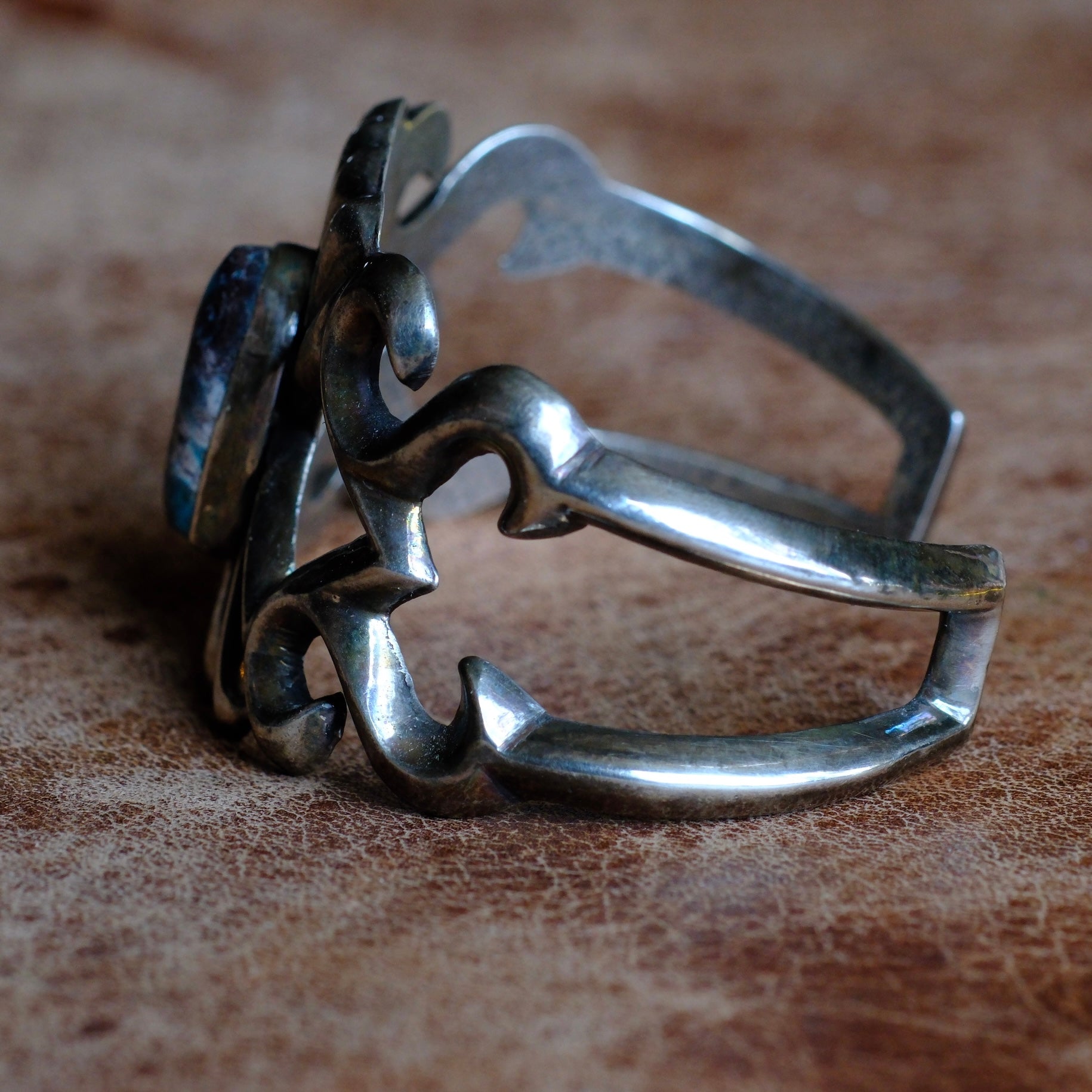 Vintage Sterling Turquoise Sandcast Cuff Bracelet
