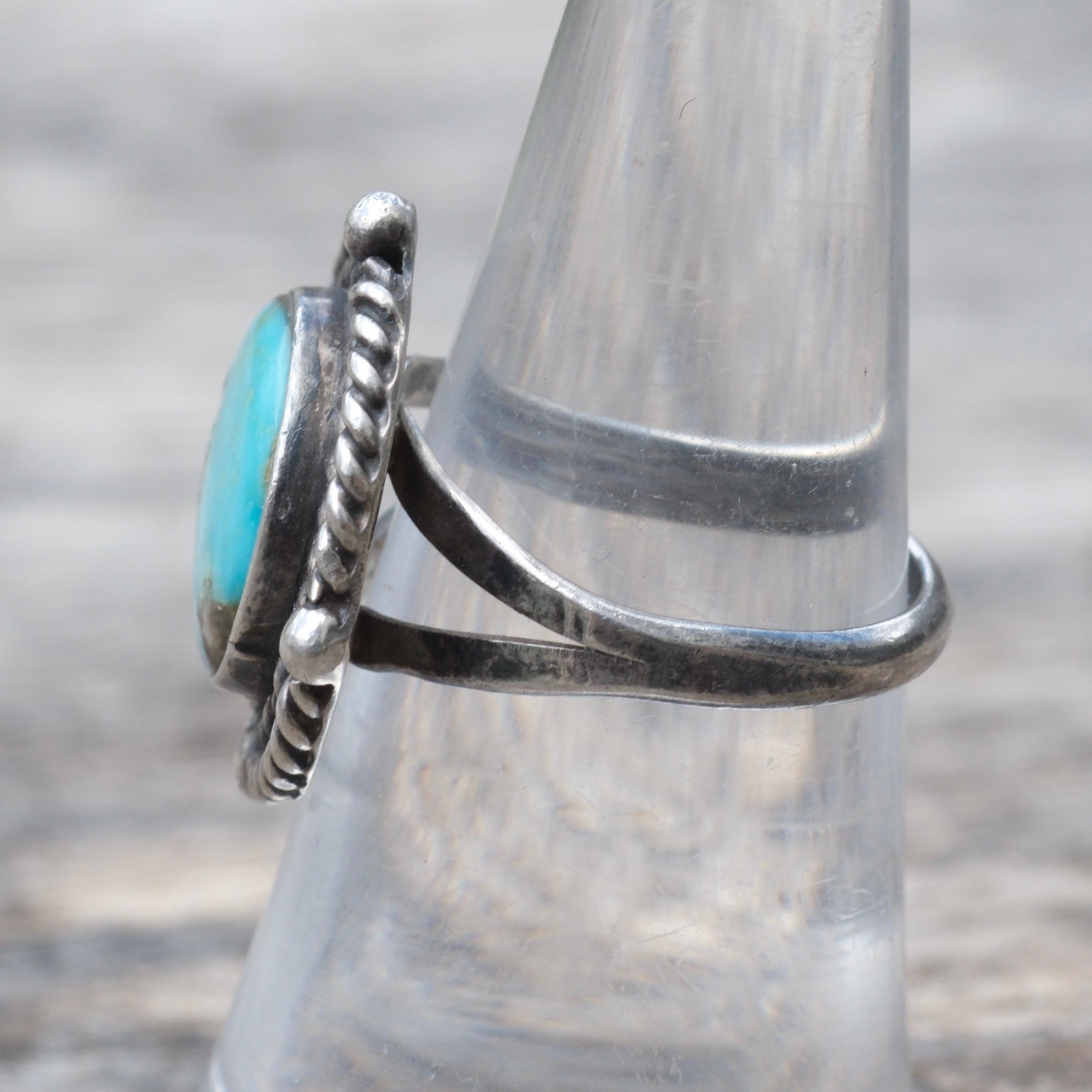 Vintage Sterling Turquoise Roper Ring 6.75