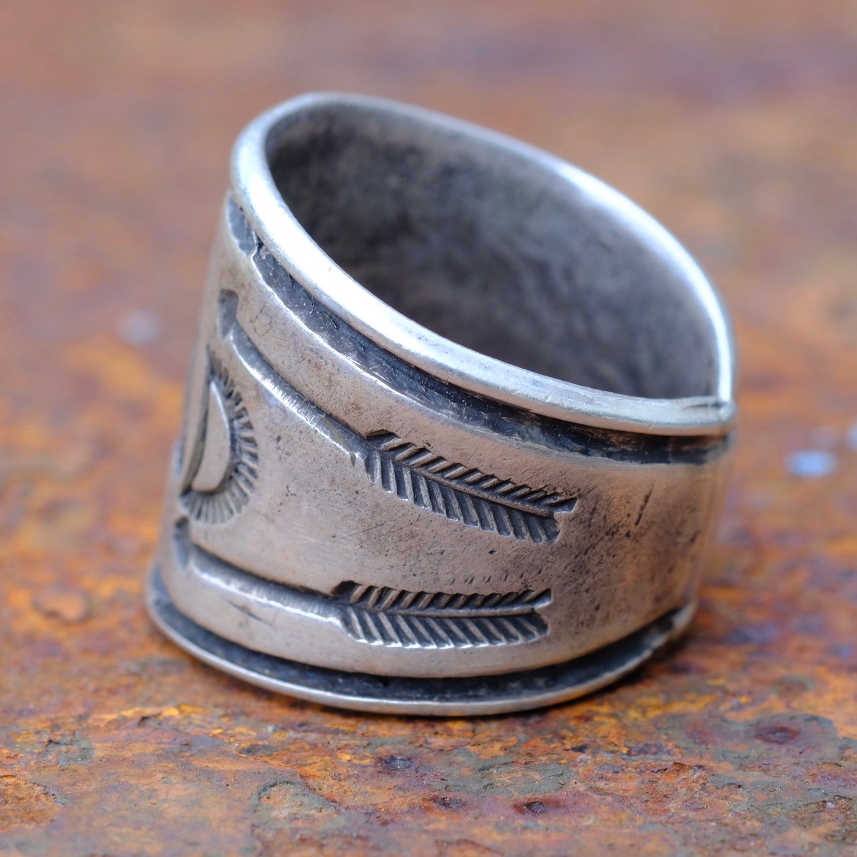 Heavy Ingot Stamped Thunderbird Cigar Band Ring 11