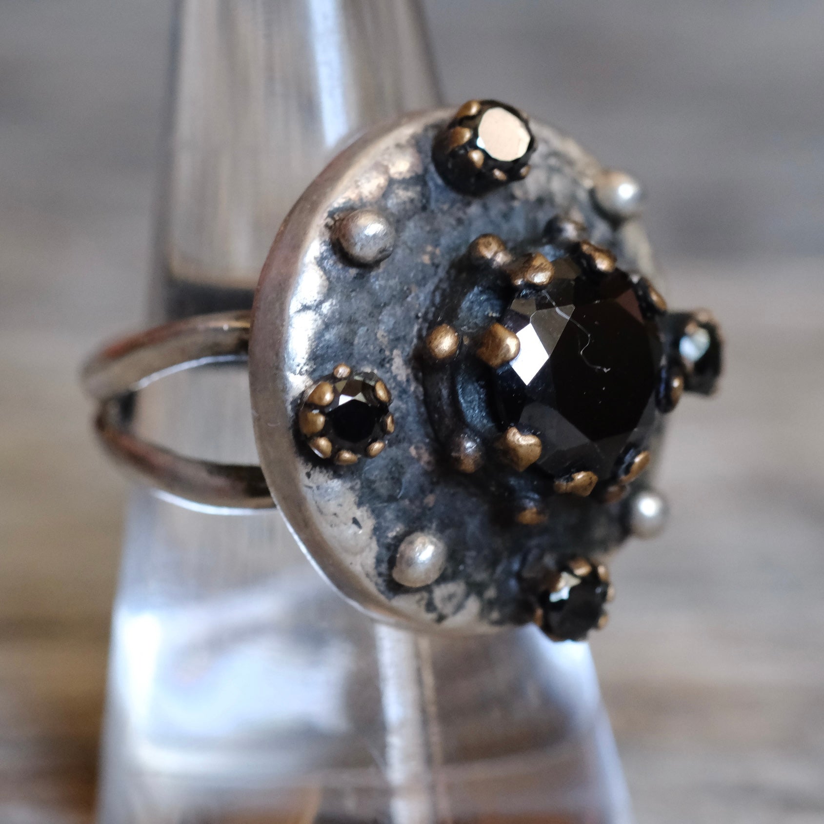 Vintage Sterling Onyx Cluster Ring 7.75