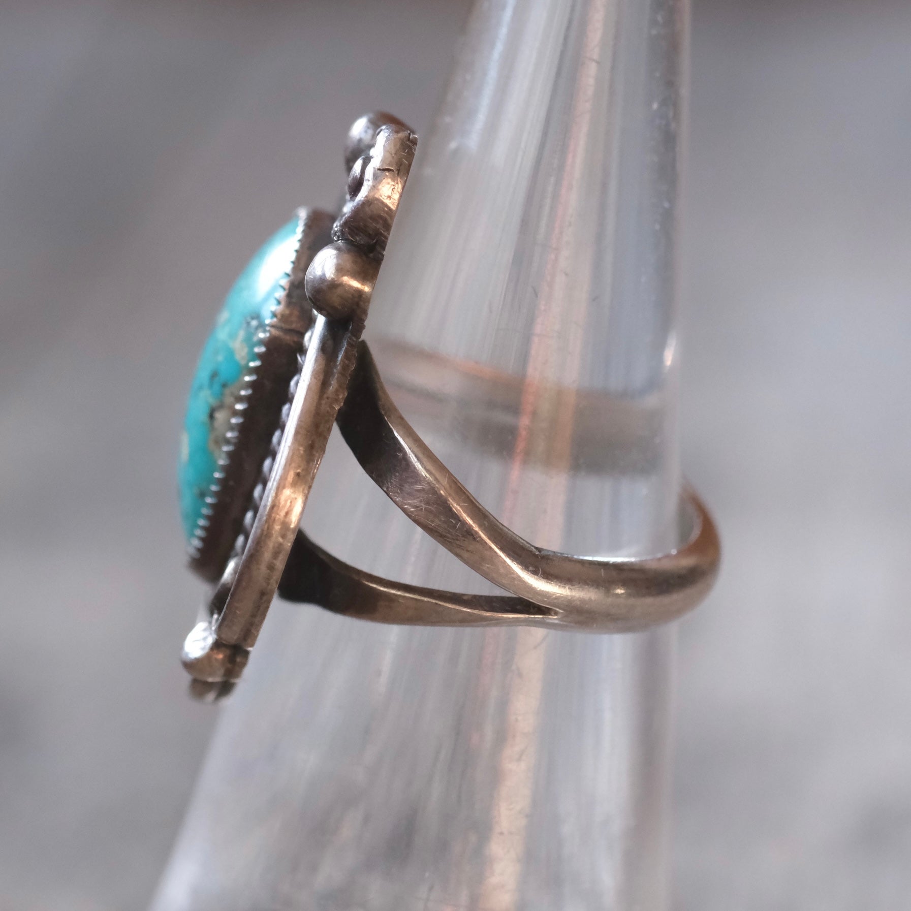 Vintage Sterling Turquoise Roper Ring 5.25