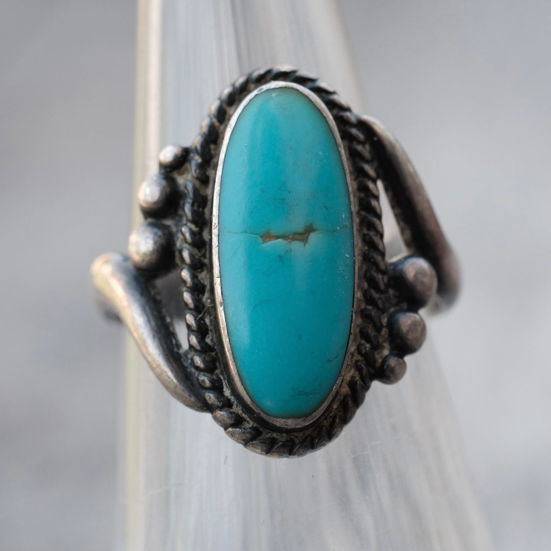 Vintage Sterling Turquoise Ring 4.25