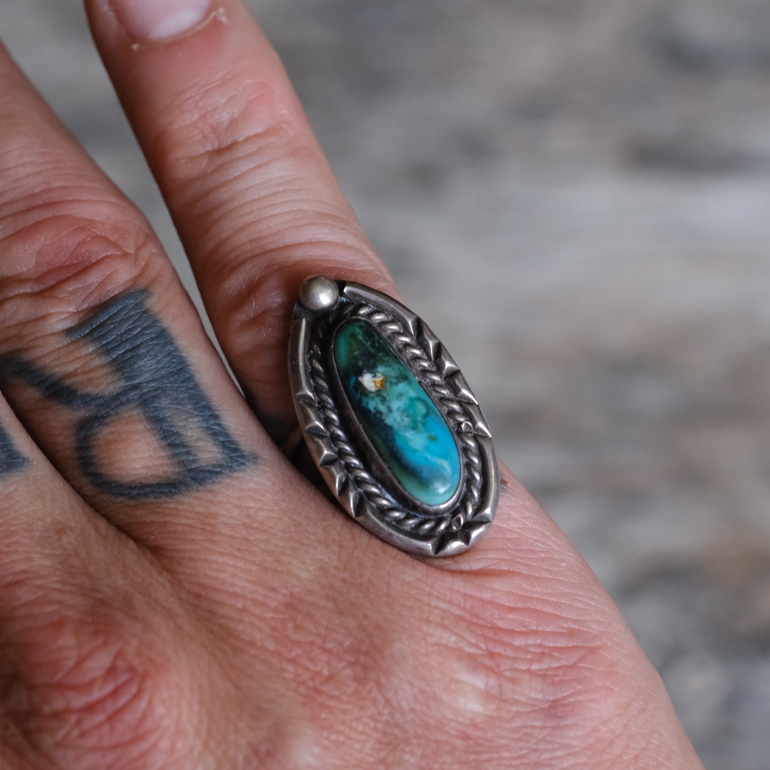 Vintage Sterling Turquoise Roper Ring 6.5