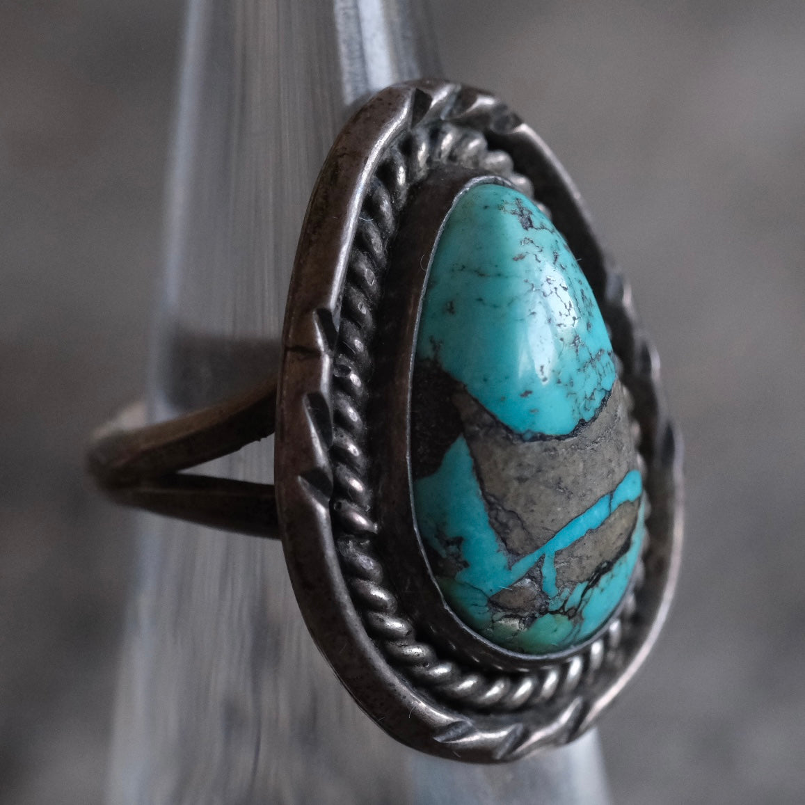 Vintage Sterling Turquoise Roper Ring 5