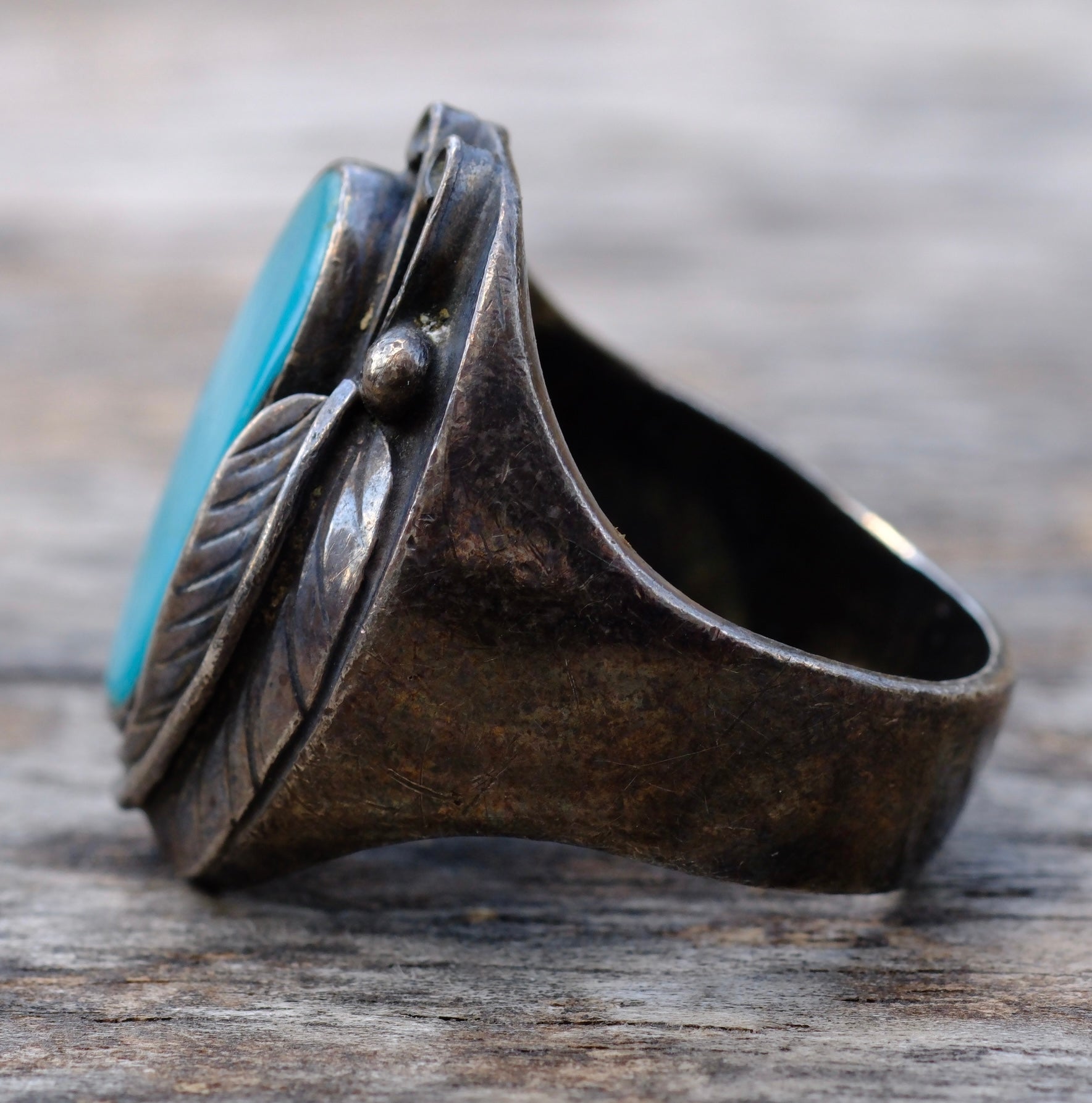 Vintage Sterling Turquoise Feather Ring 10