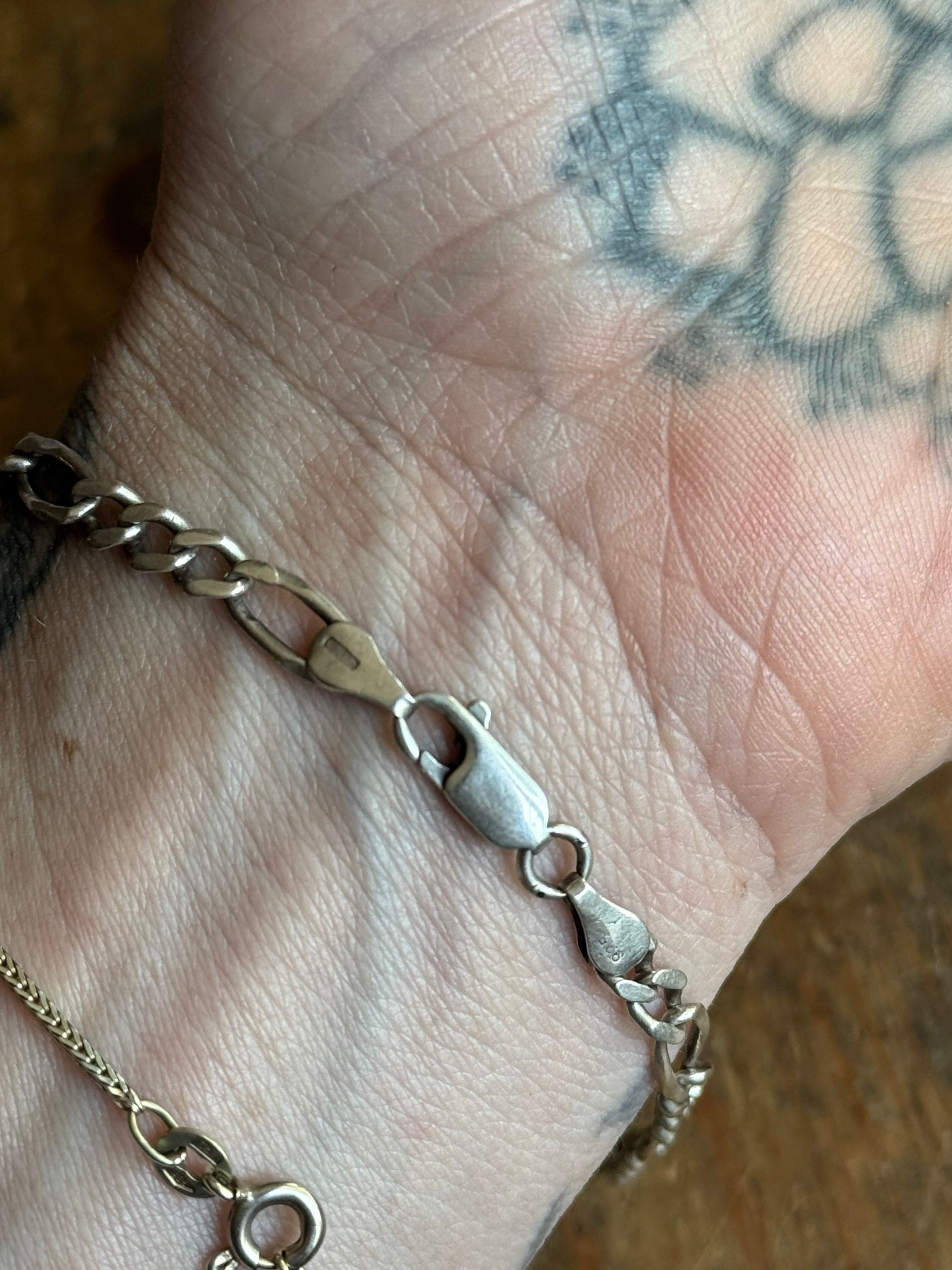 Vintage Sterling Silver 7.75” Figaro Chain Bracelet