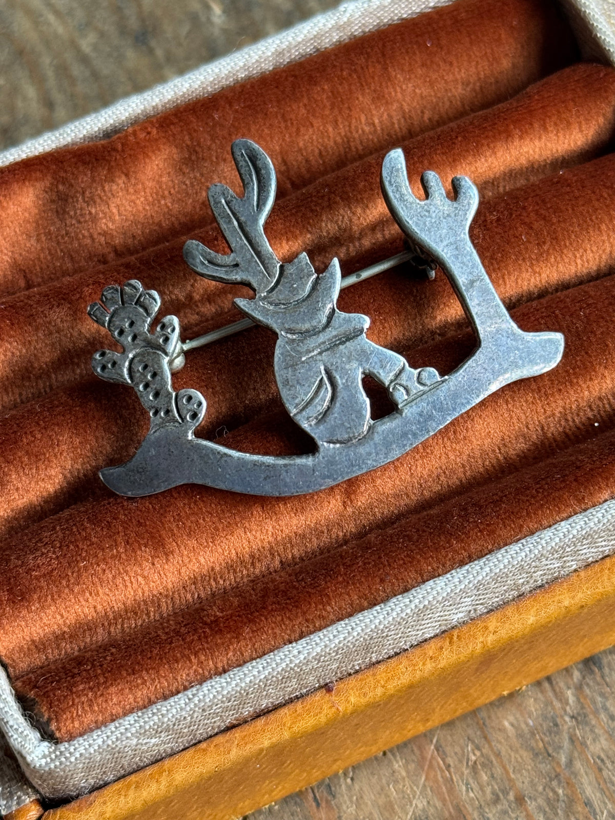 Vintage Sterling Silver Sleeping Man Cactus Pin