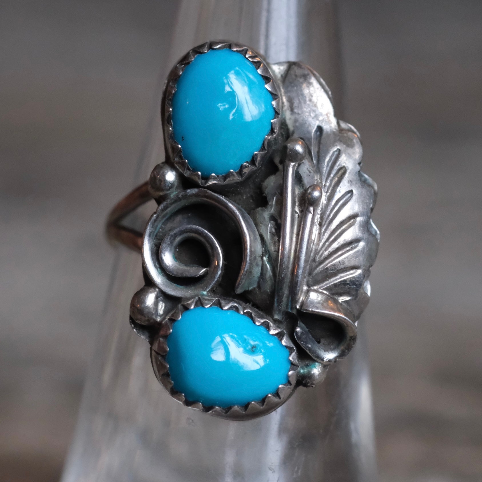 Vintage Sterling 2-Stone Turquoise Ring 5.5