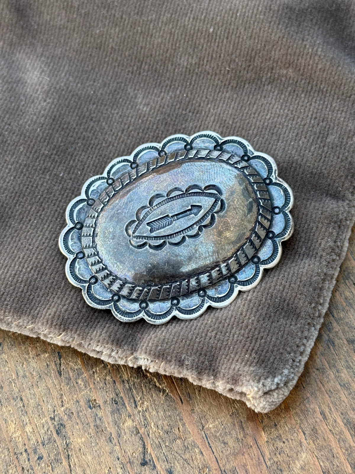 Vintage Sterling Silver Stamped Concho Pin