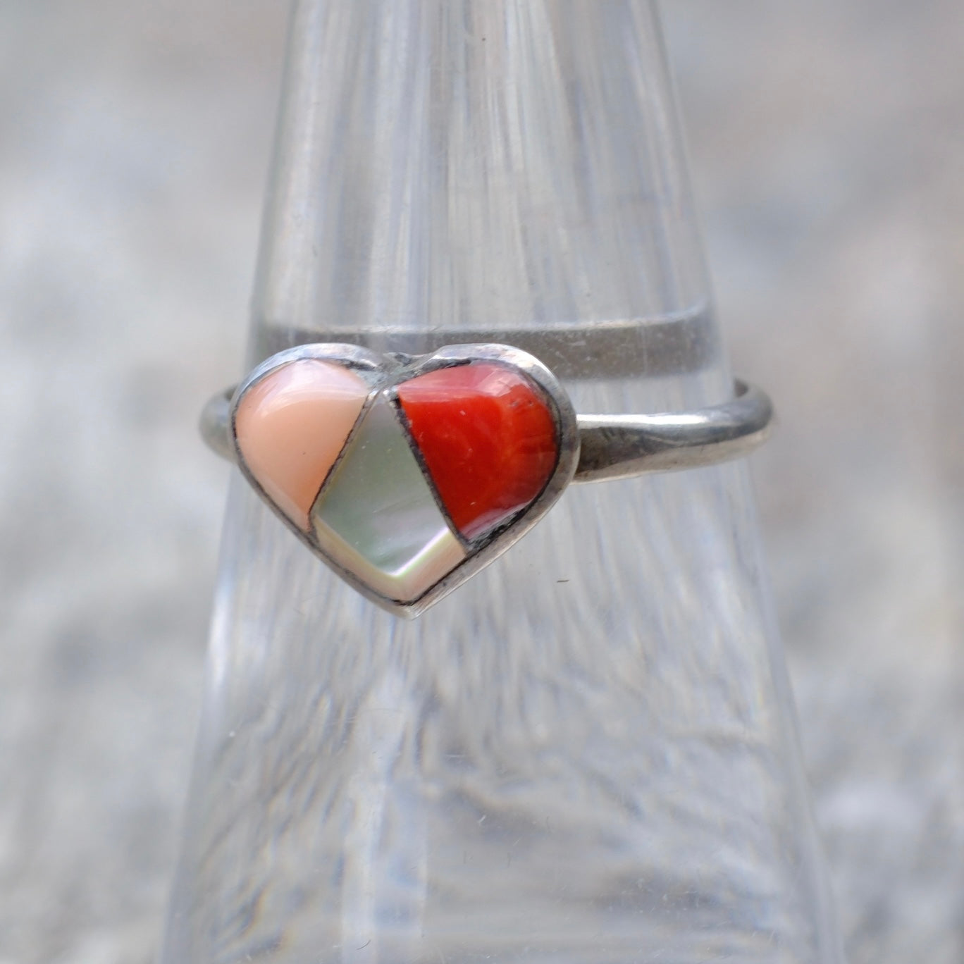 Vintage Sterling Silver Multistone Inlay Heart Ring 7