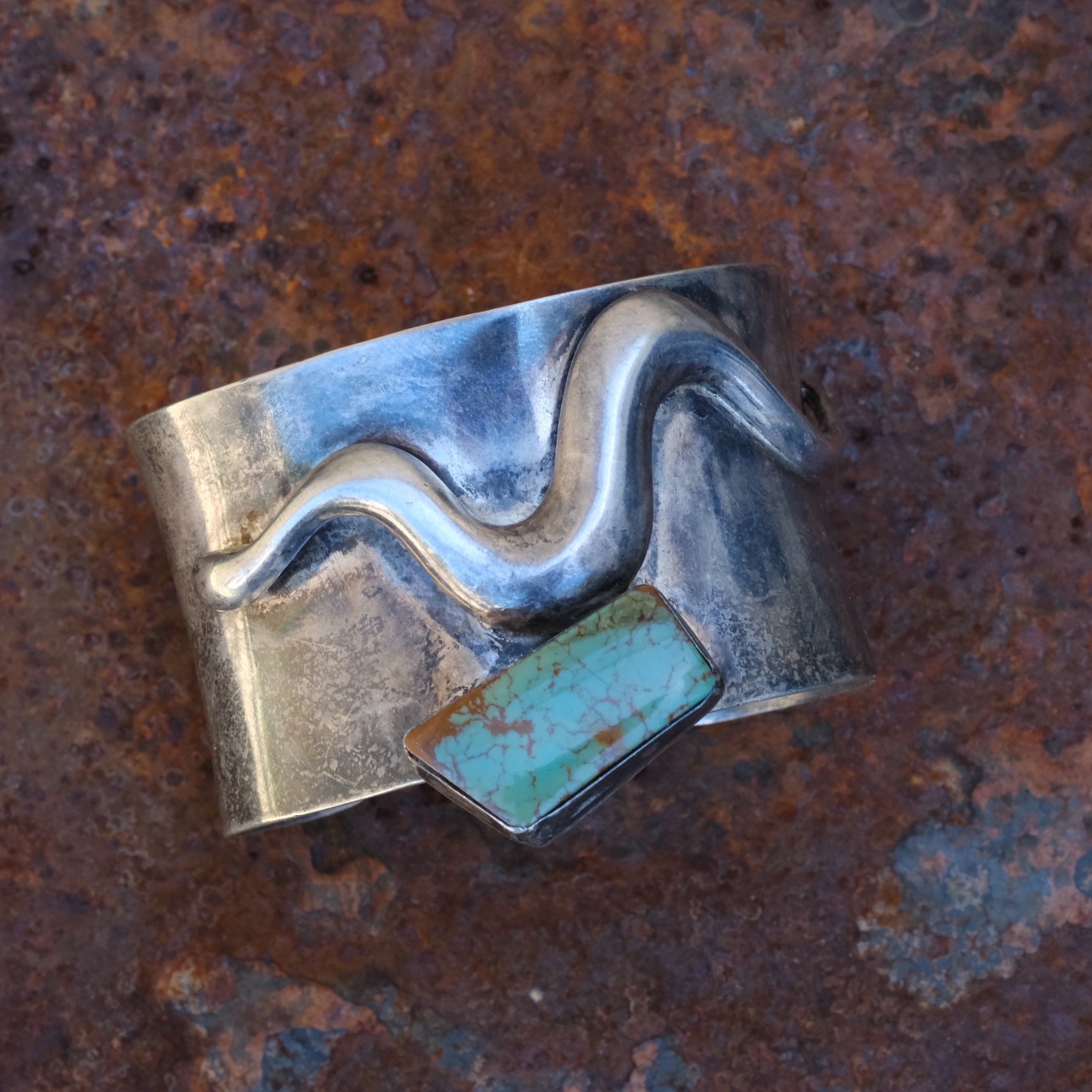 Vintage Sterling Turquoise Wide Cuff Bracelet