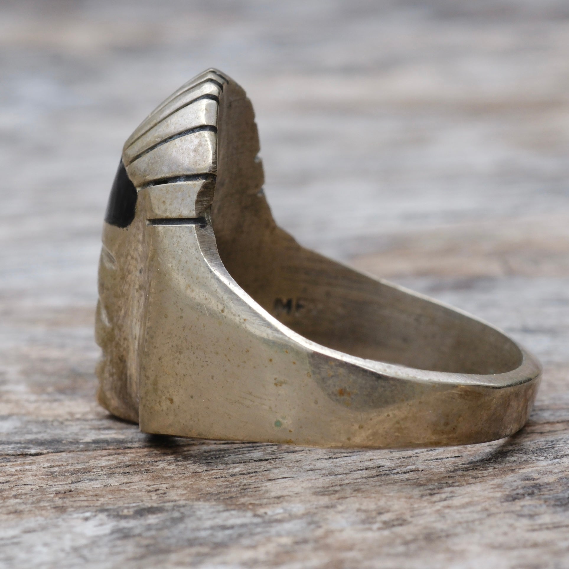 Vintage Sterling Jet Pharaoh Ring 12