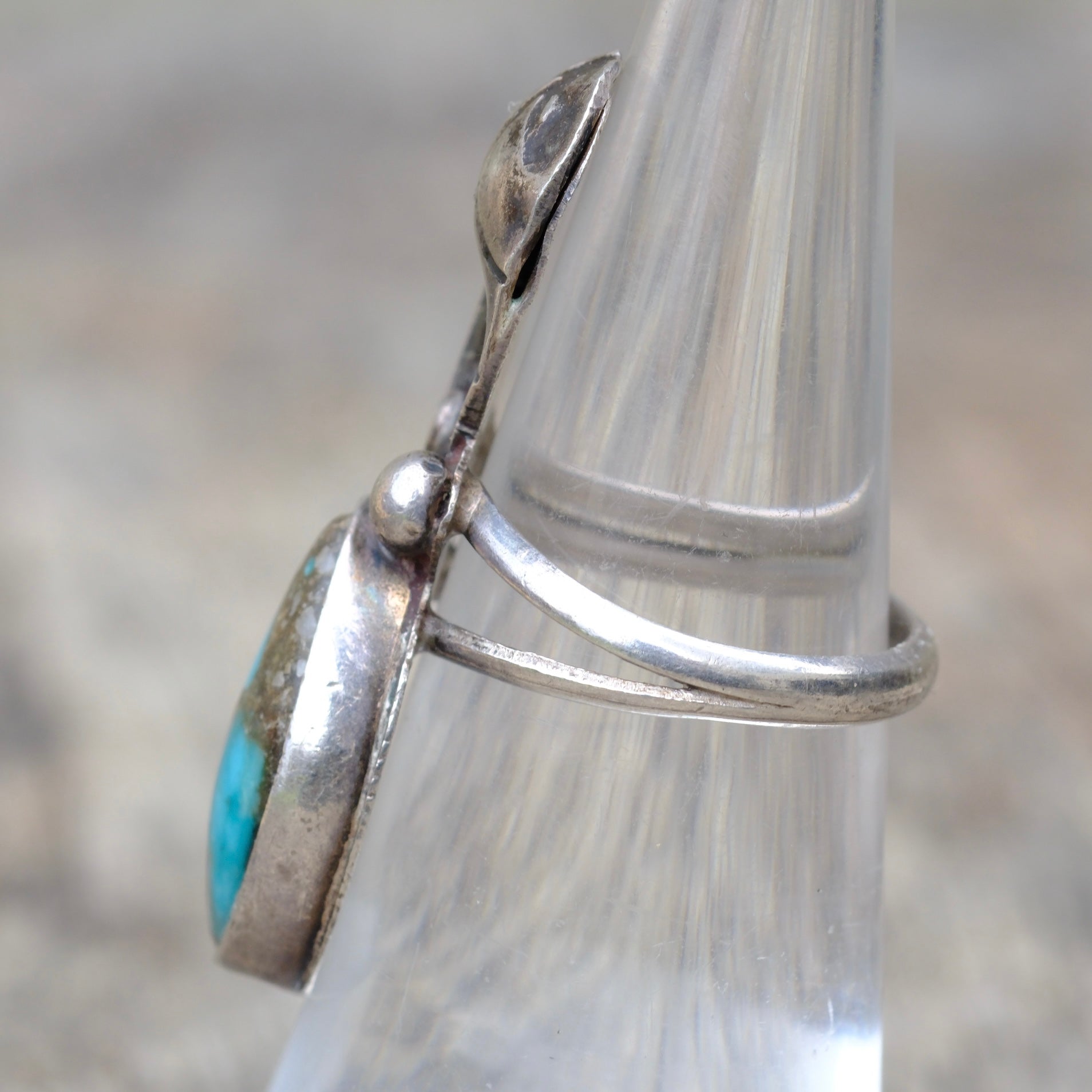 Vintage Sterling Turquoise FeatherRing 5.25