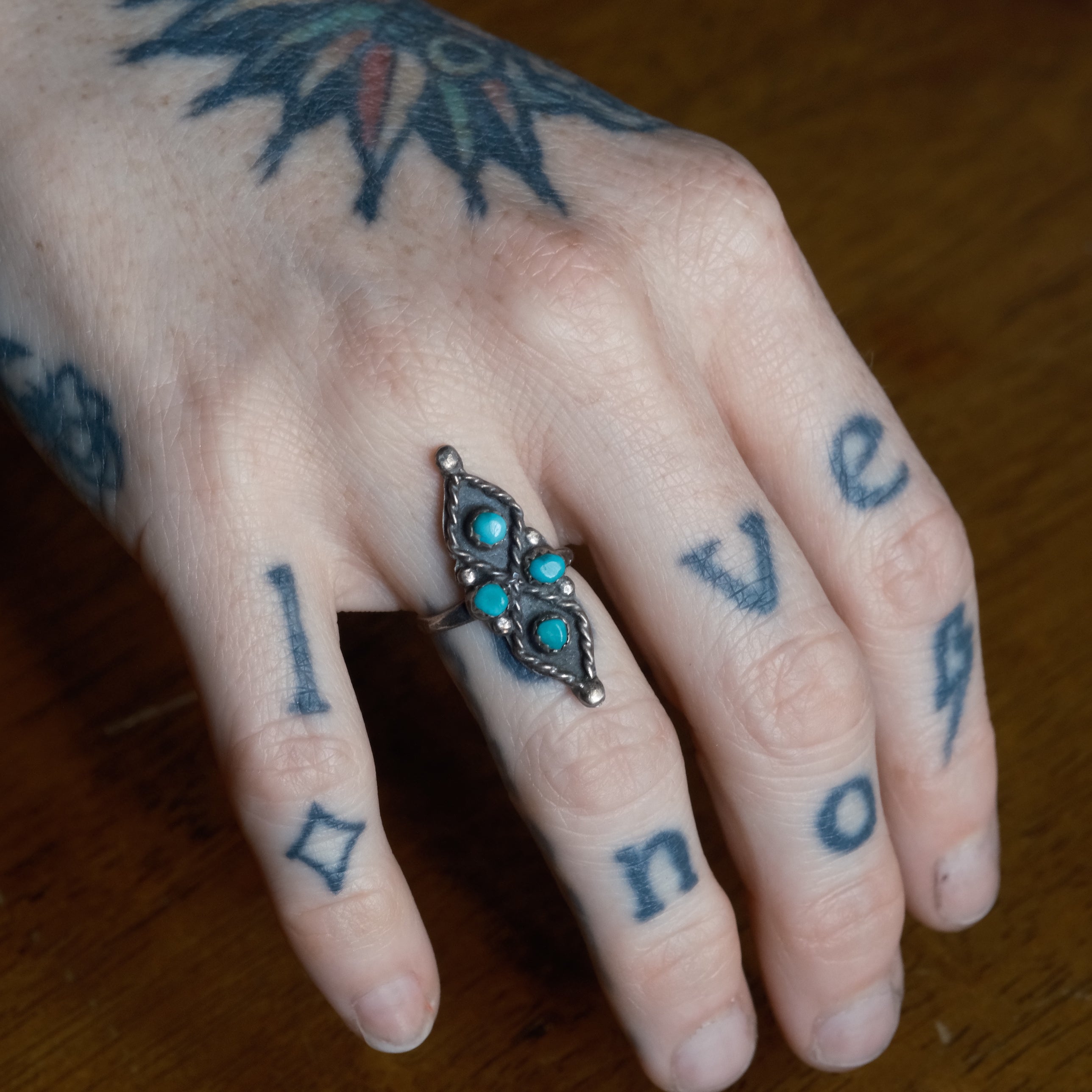 Vintage Sterling 4-Stone Turquoise Ring 5.5