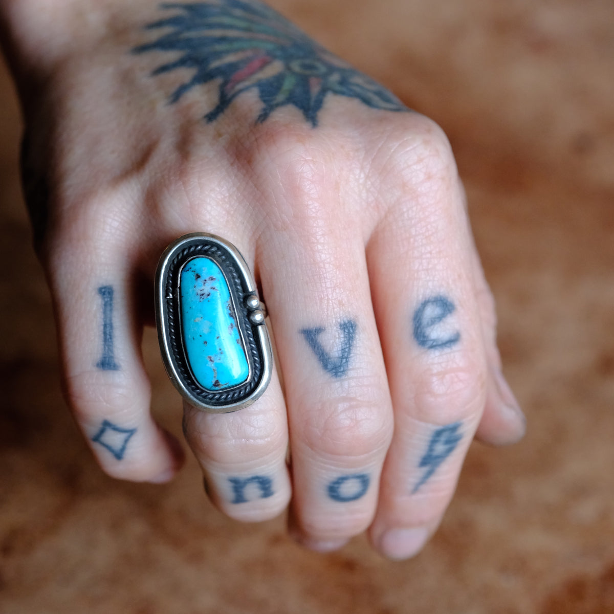 Vintage Sterling Turquoise Roper Ring 6.25
