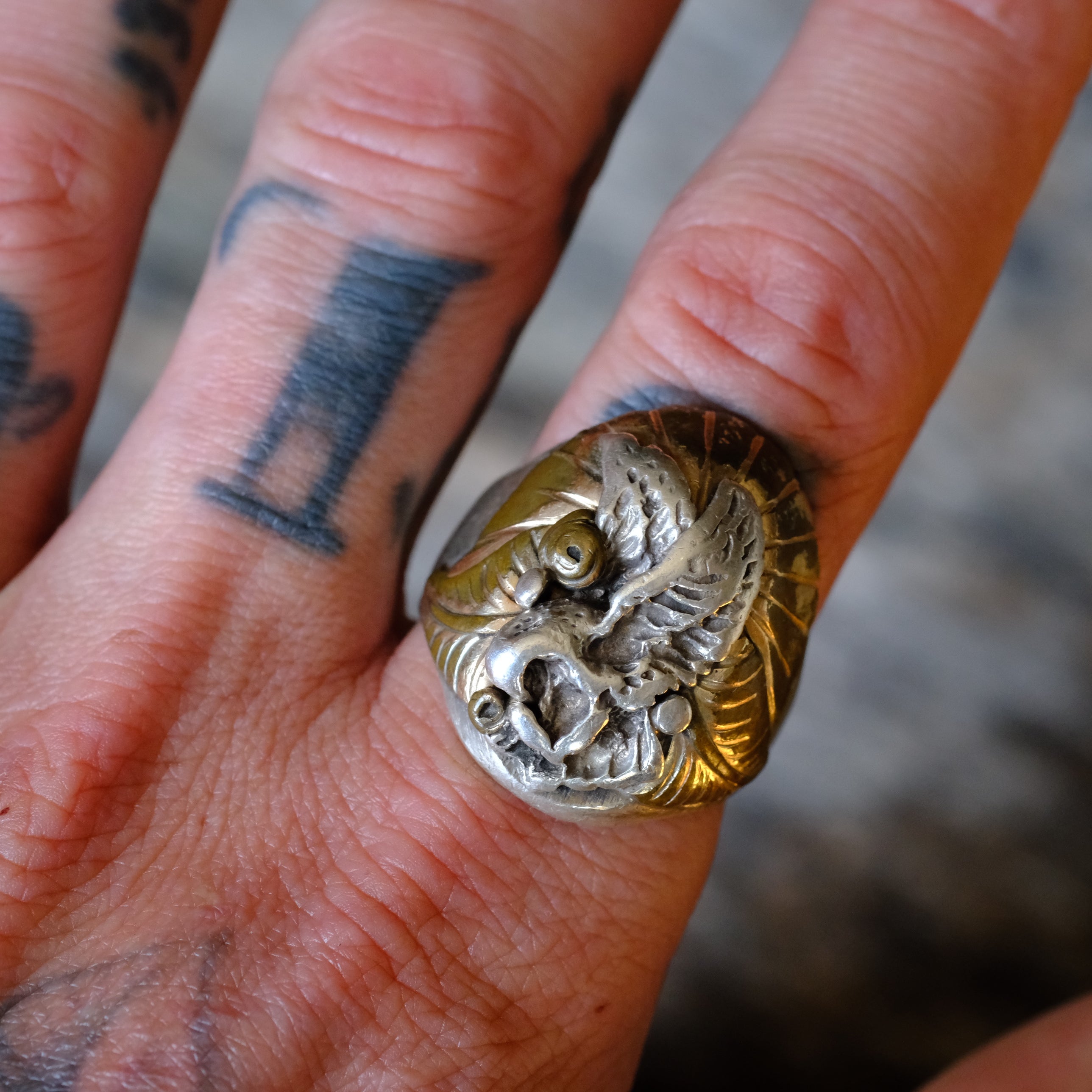 Vintage Sterling and Copper Eagle Ring 11