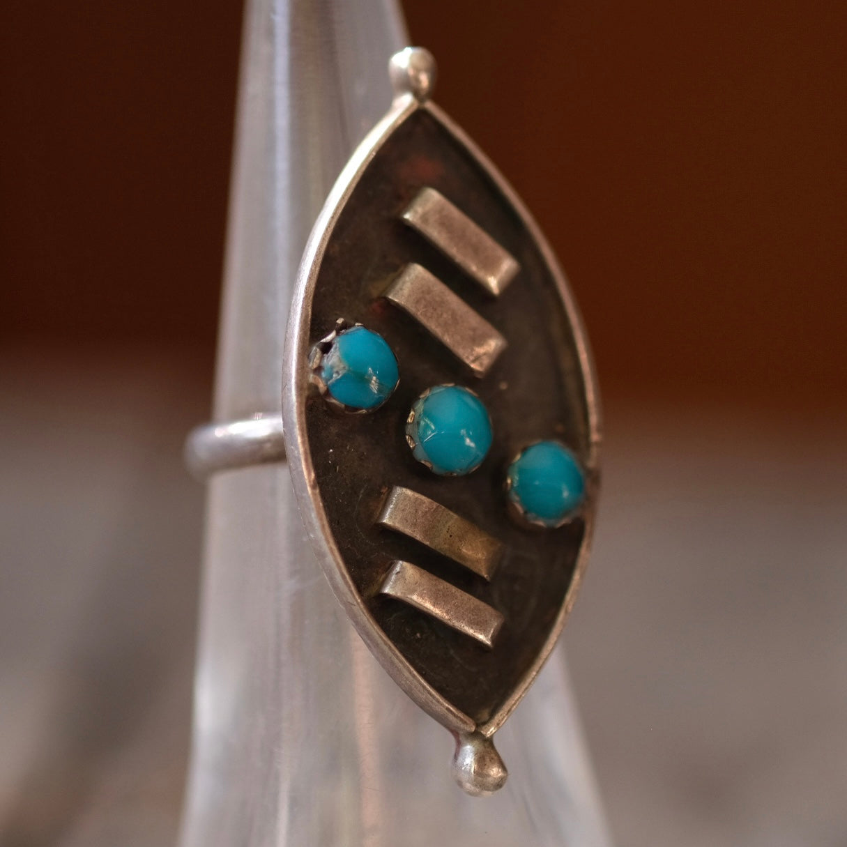 Vintage Sterling 3-Stone Turquoise Ring 4.5