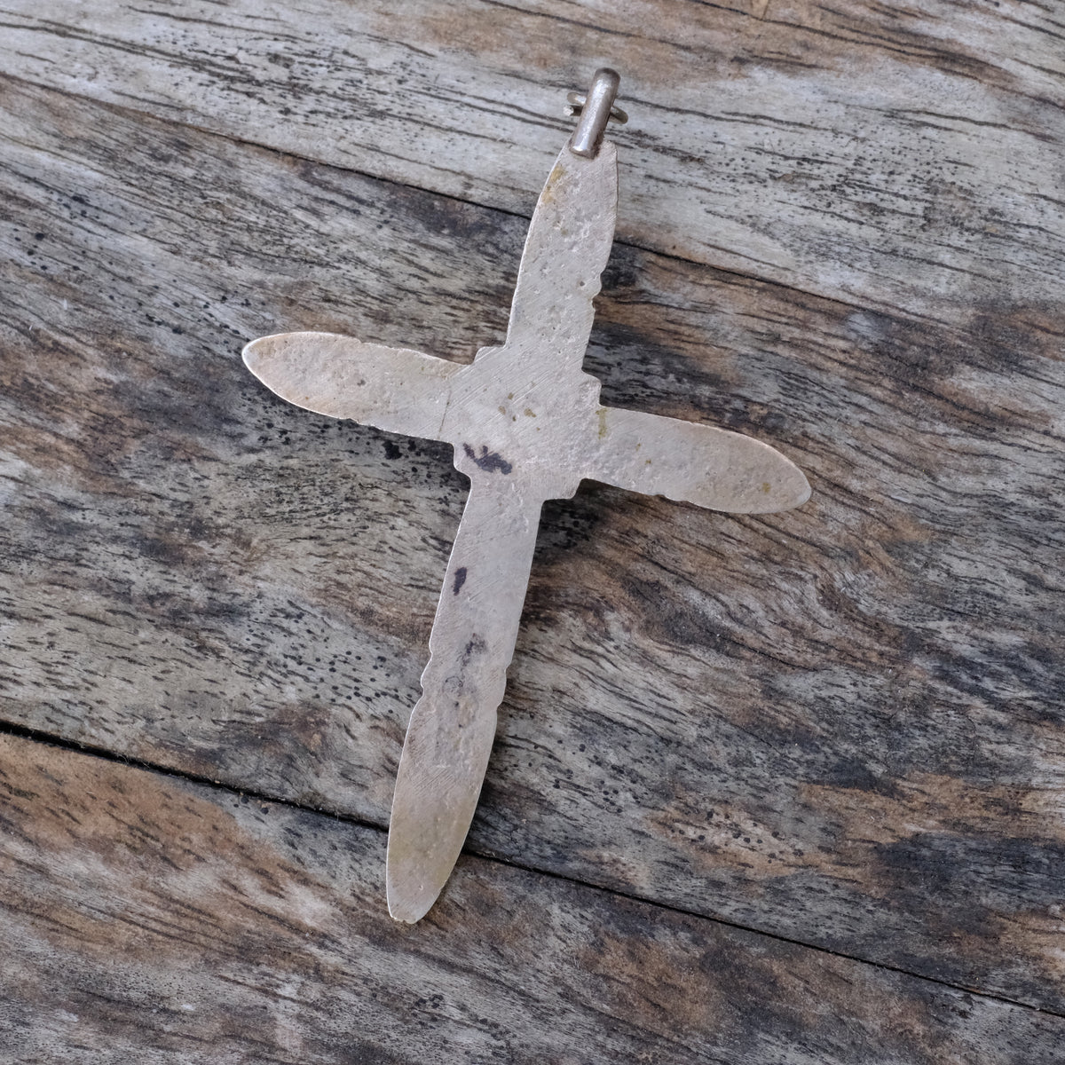 Vintage Sterling Turquoise Sandcast Cross Pendant