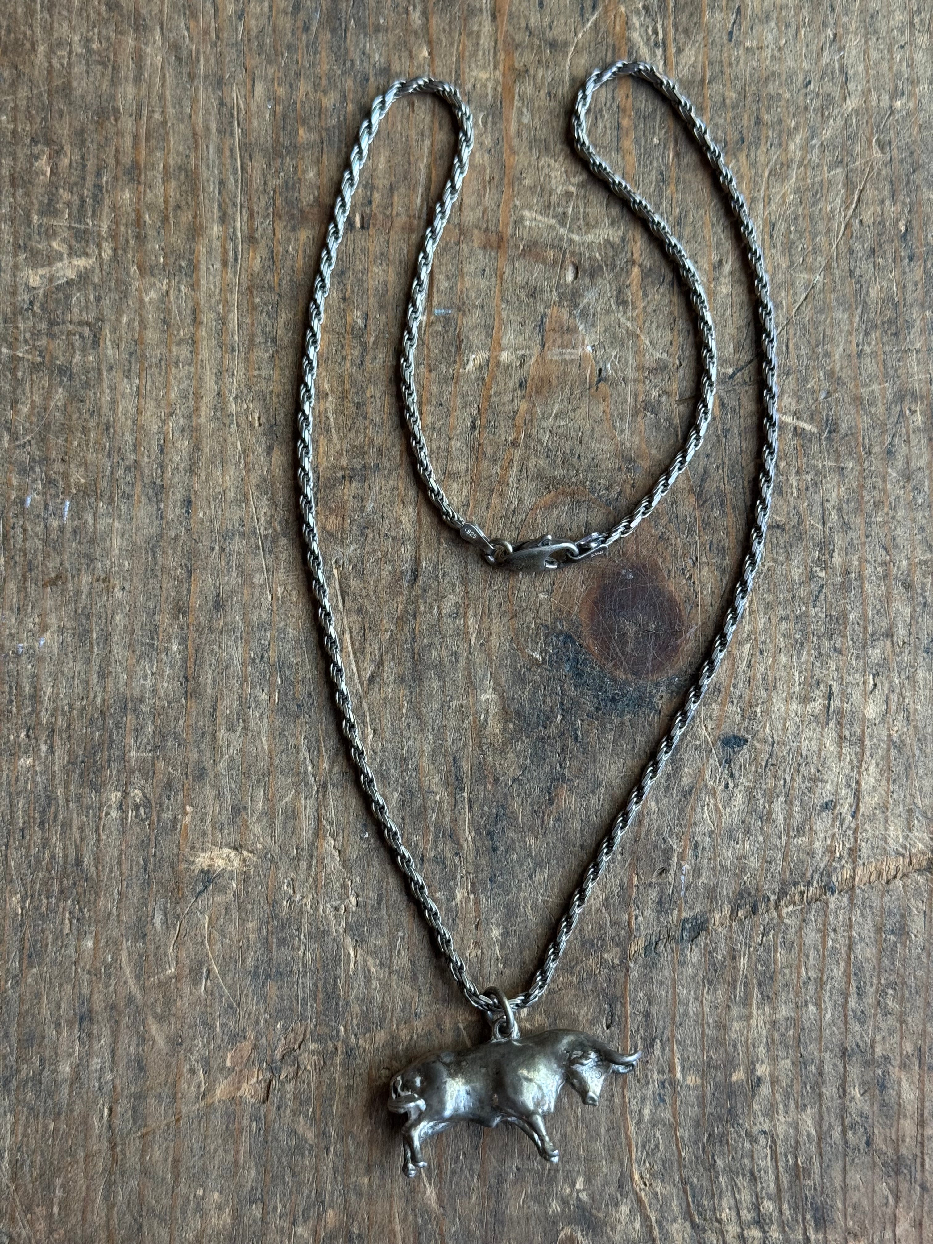 Vintage Sterling Silver Bull Necklace