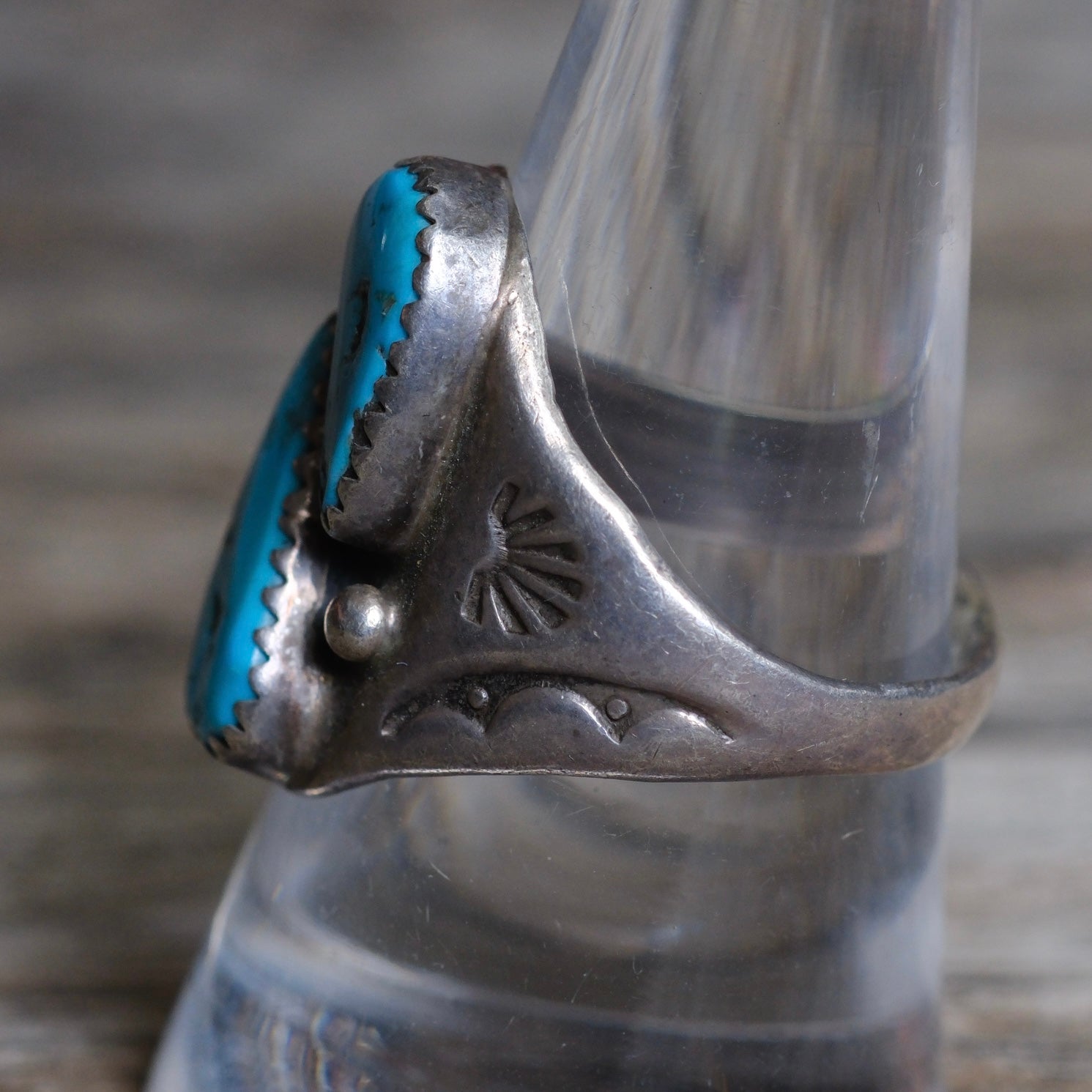 Vintage Sterling 2-Stone Turquoise Stamped Band Ring 9.25
