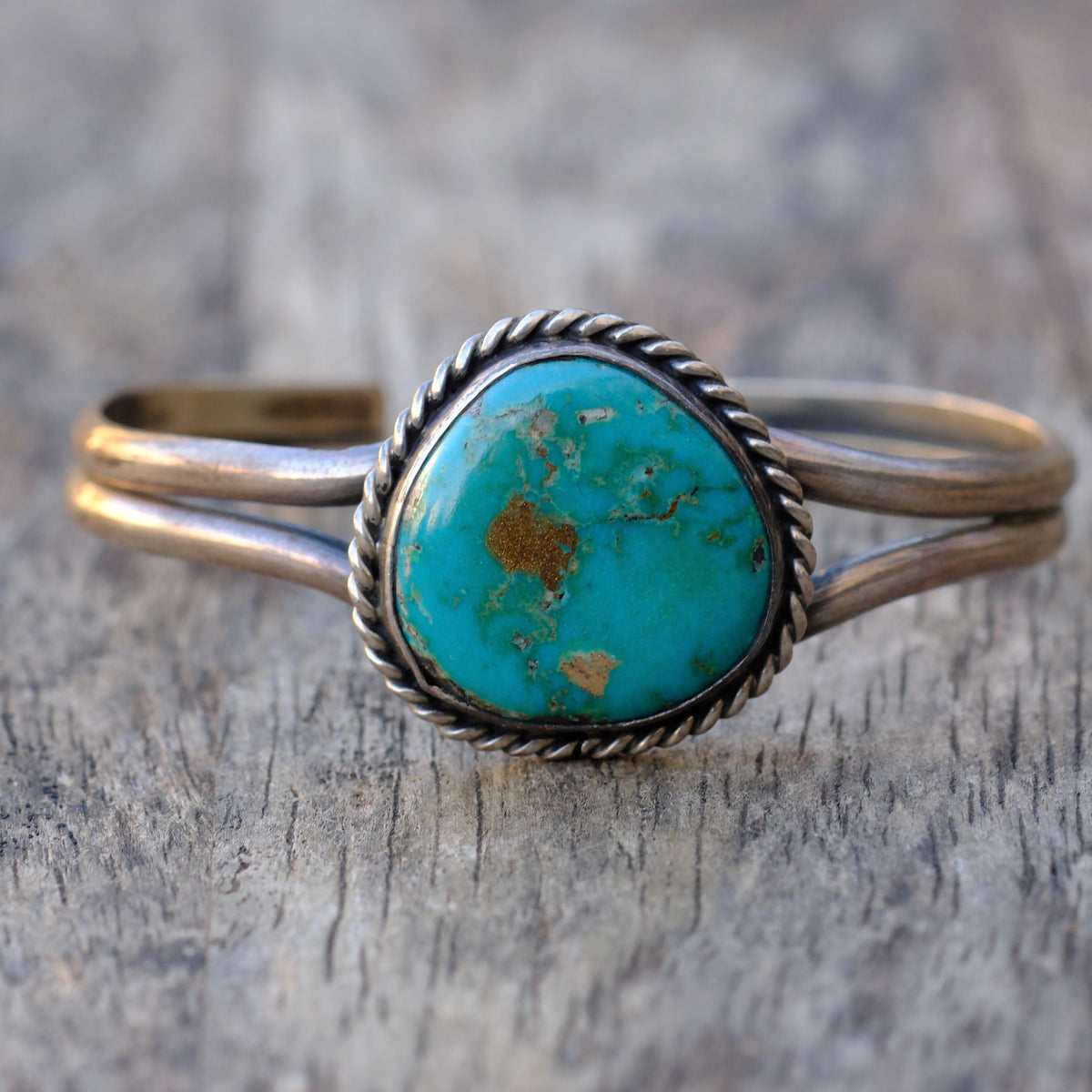 Vintage Sterling Turquoise Roper Cuff Bracelet