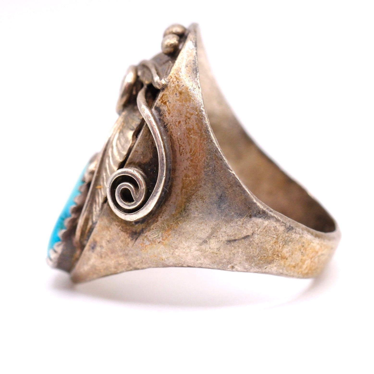 Vintage Sterling Turquoise Feather Ring 10.5
