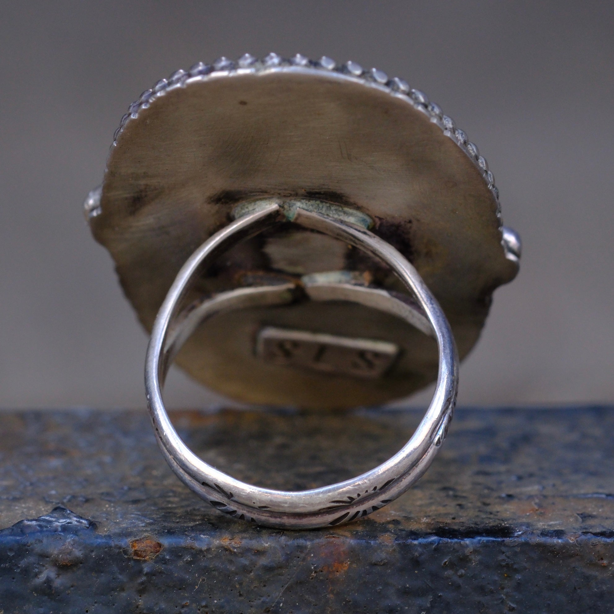 Massive Vintage STerling Turquoise Feather Ring 11.5