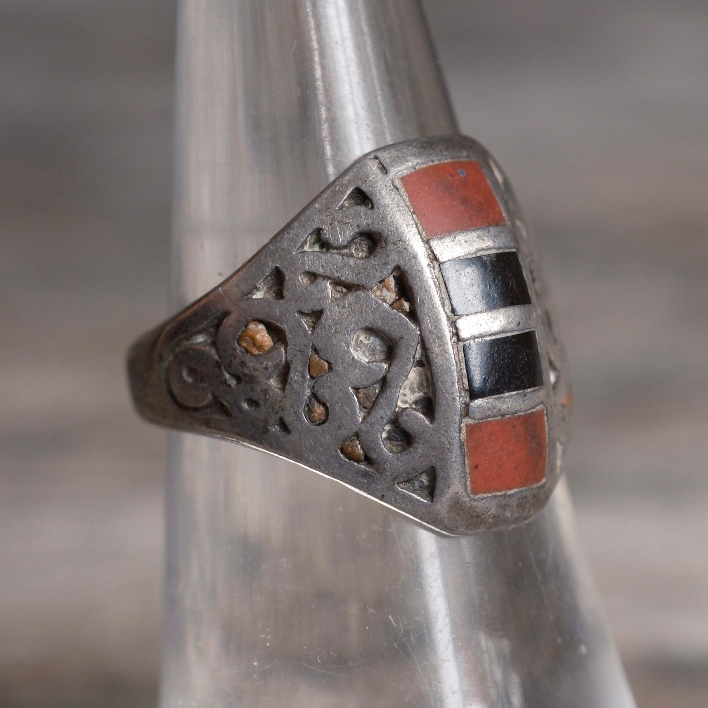 Vintage Sterling Inlay Ring 6