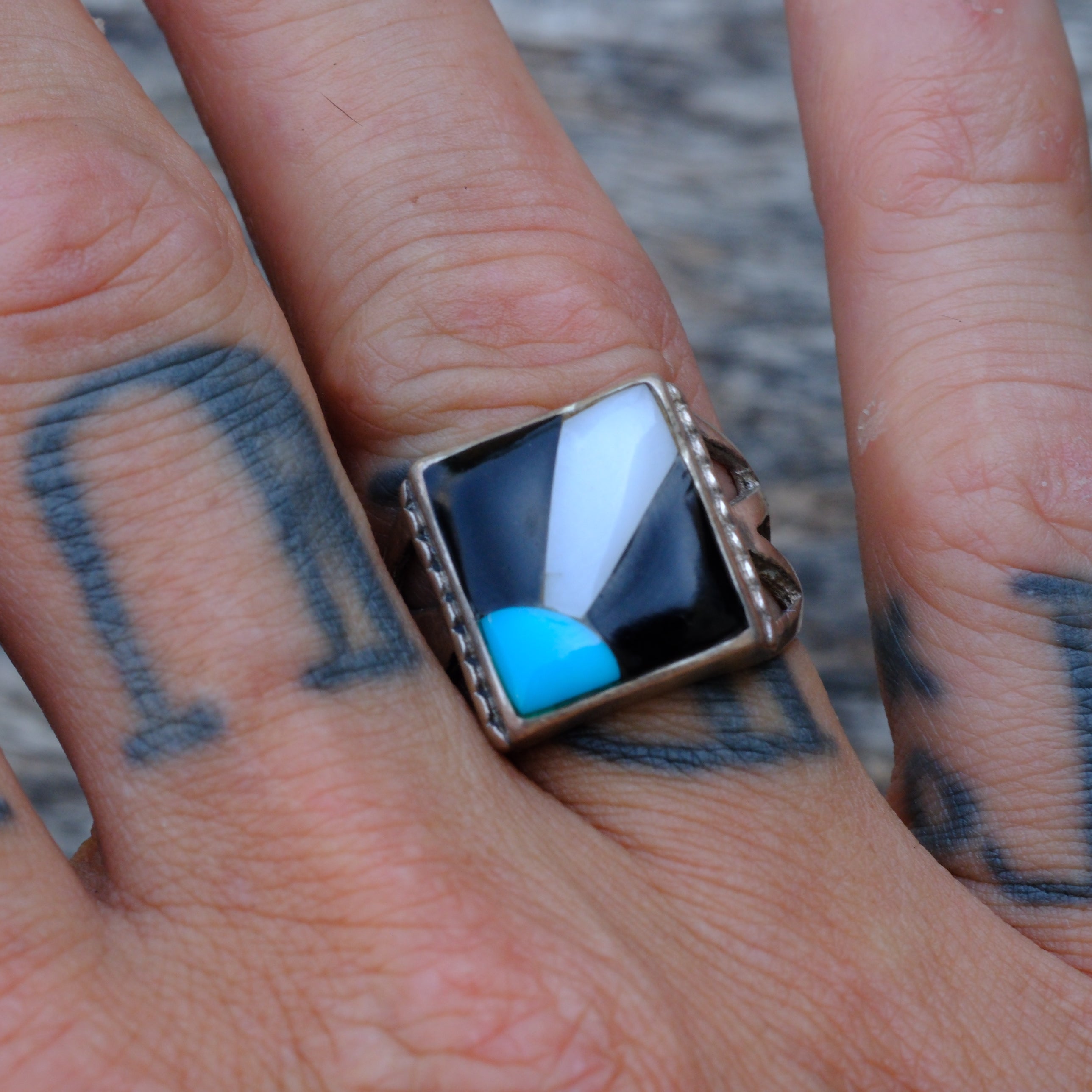 Vintage Sterling Multistone Inlay Sunrise Ring 9.5
