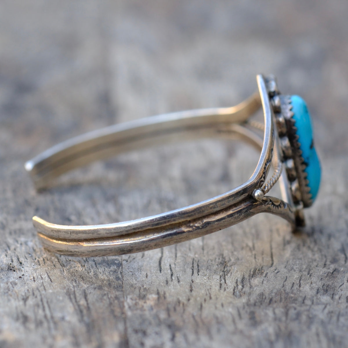 Vintage Sterling Turquoise Feather Cuff Bracelet