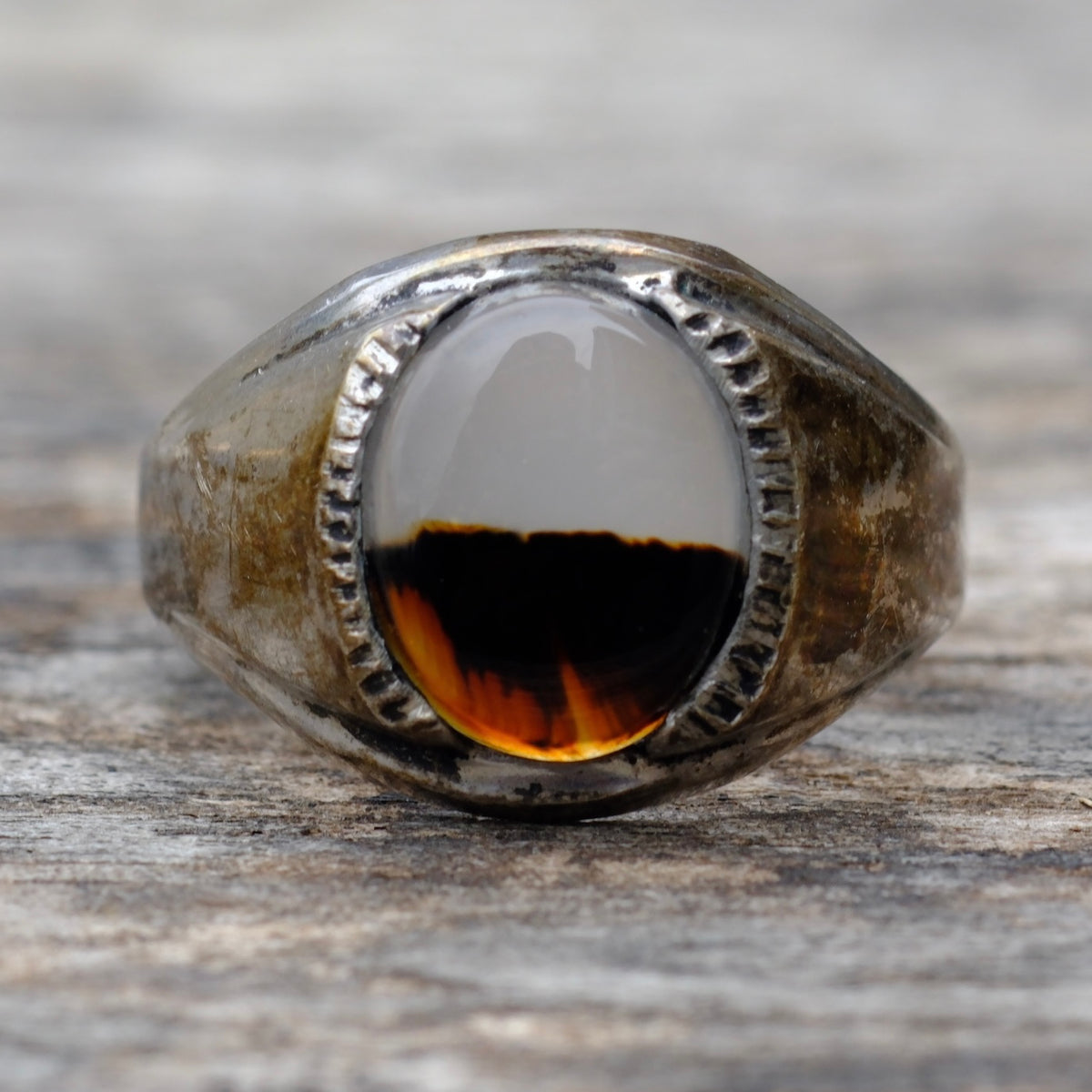 Vintage Sterling Agate Signet Ring 9