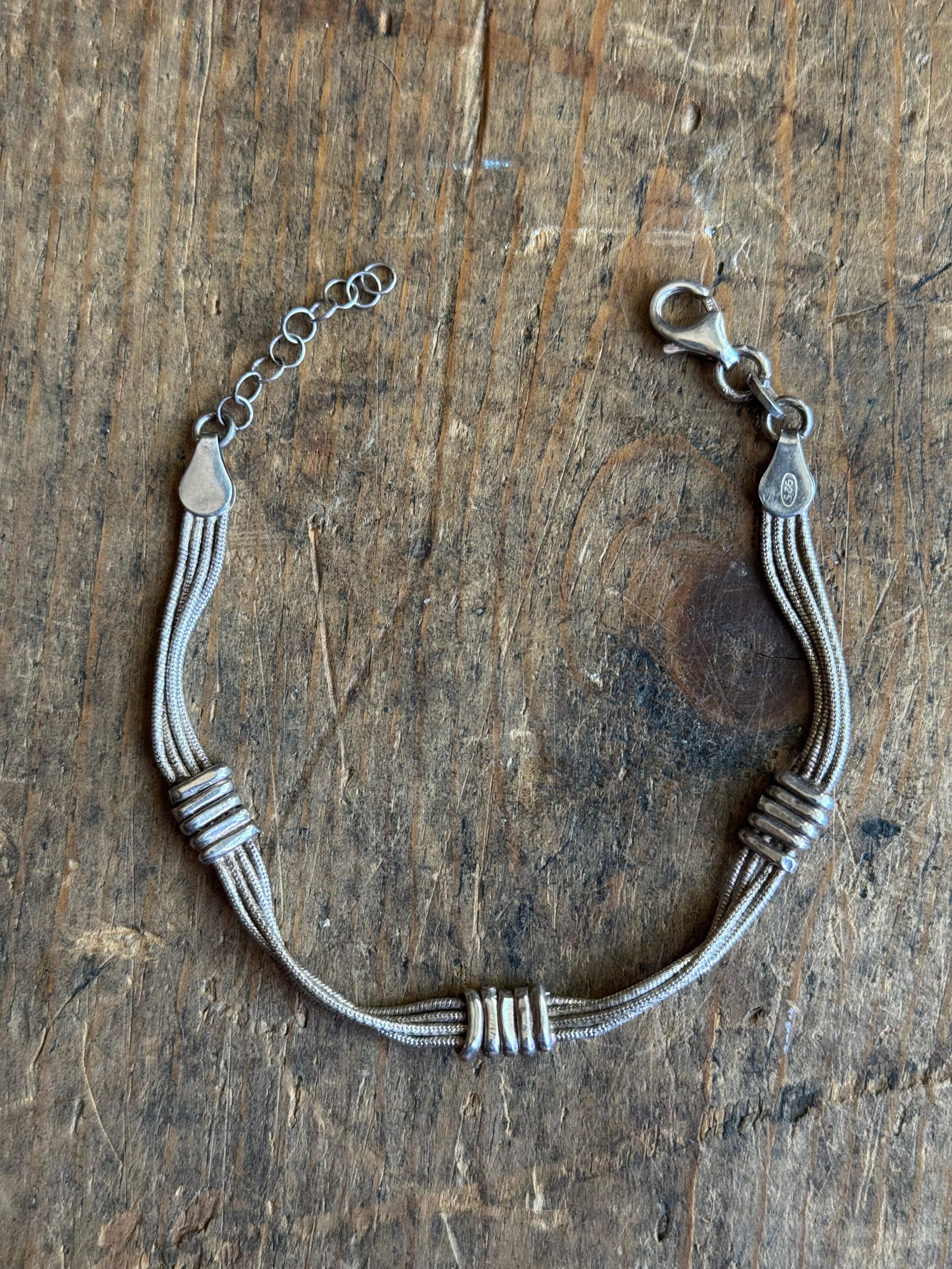 Vintage Sterling Silver Multi-Strand Snake Chain Bracelet 6.25"