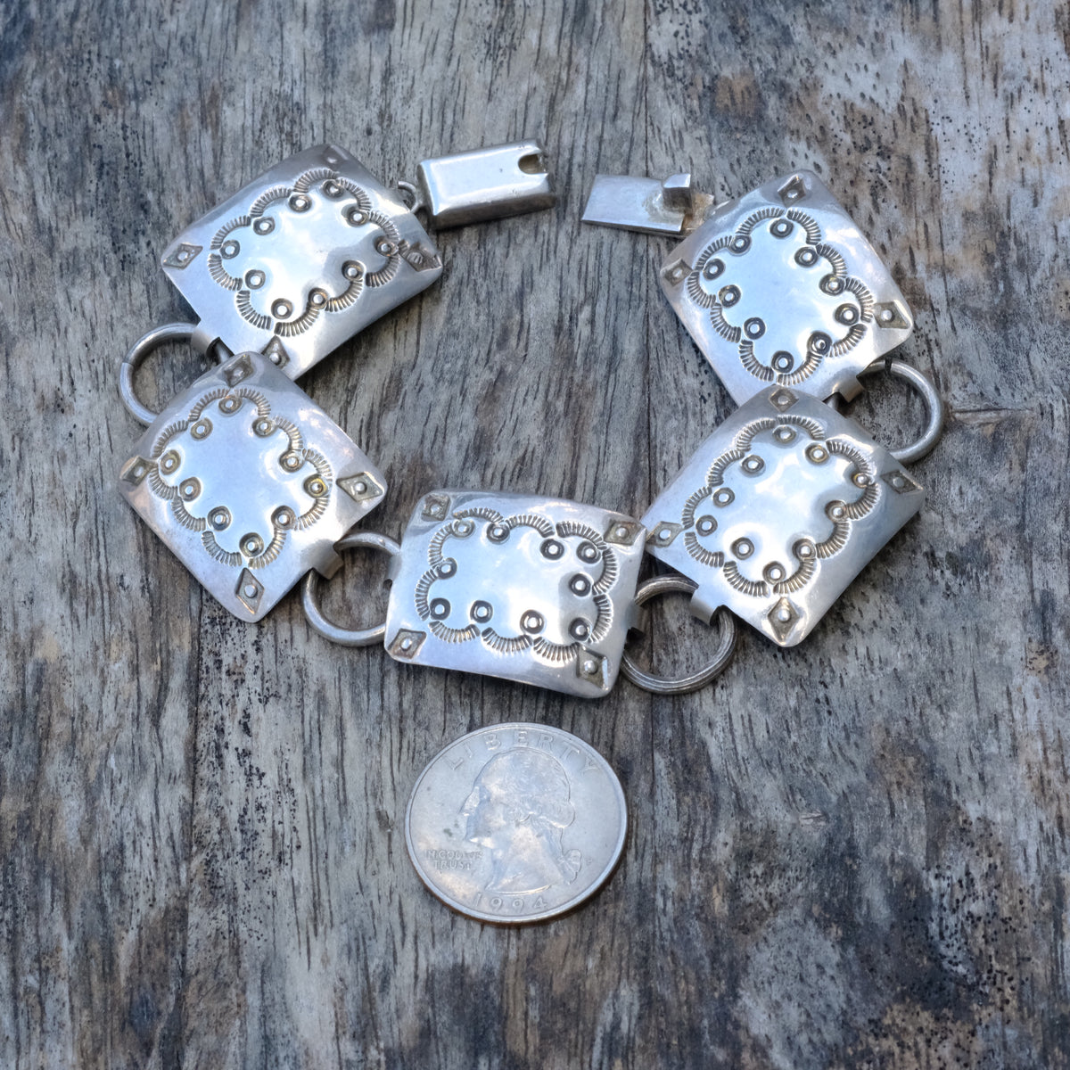 Vintage Sterling Silver Stamped Link Bracelet