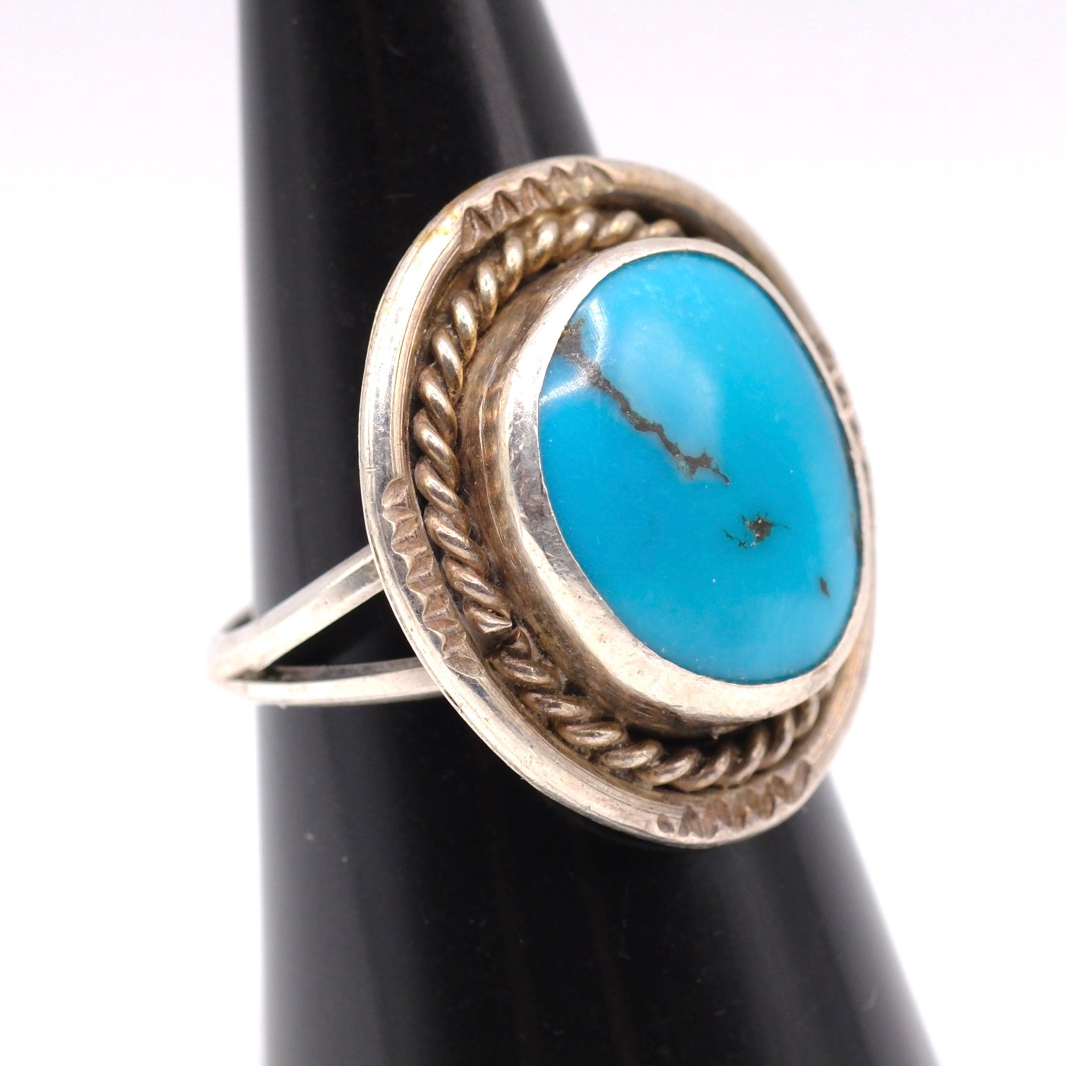 Vintage Sterling Turquoise Roper Ring 7.5
