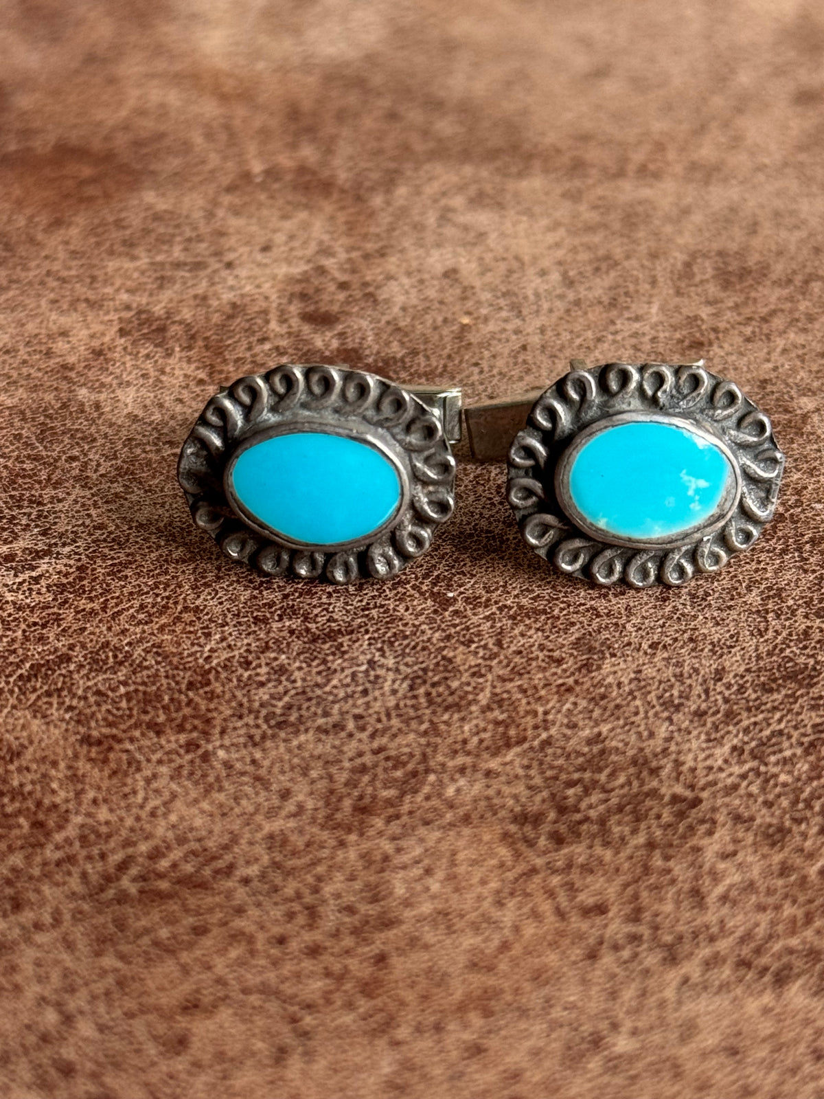 Vintage Sterling Silver Turquoise Twist Cufflinks