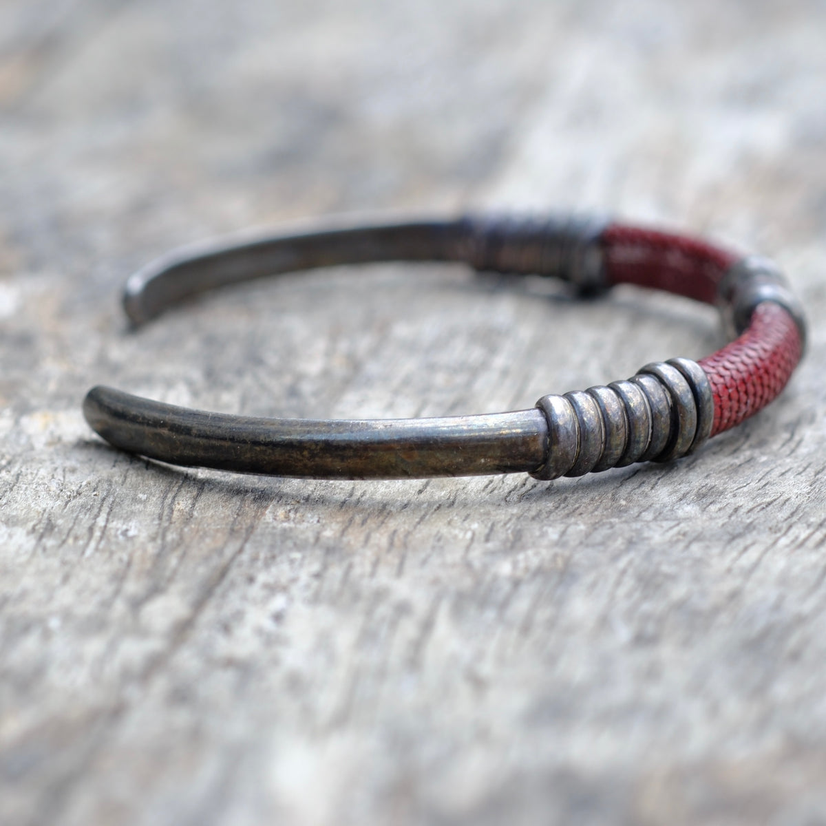Vintage Sterling Silver and Leather Cuff Bracelet