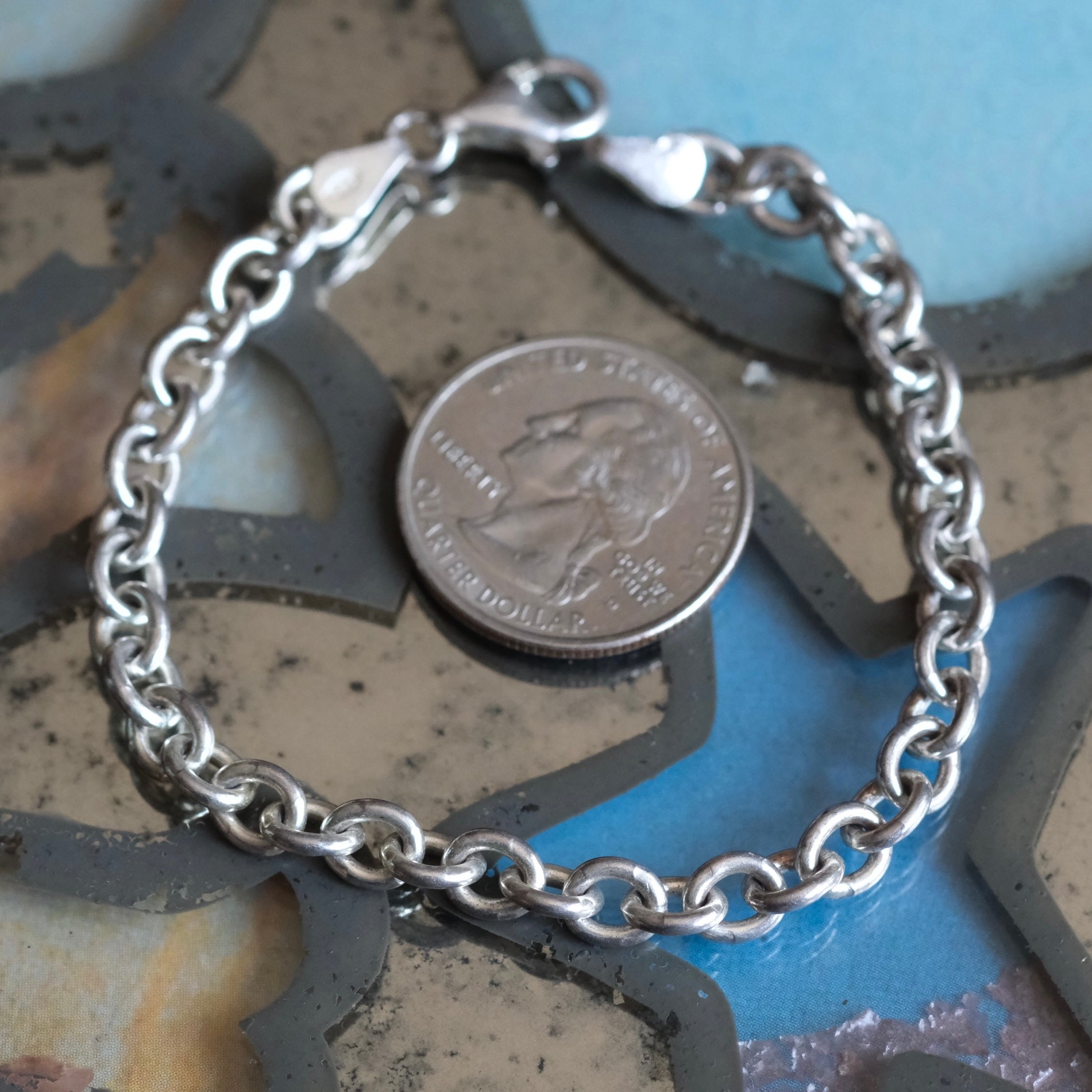 Vintage Sterling Rolo Chain Bracelet 7"