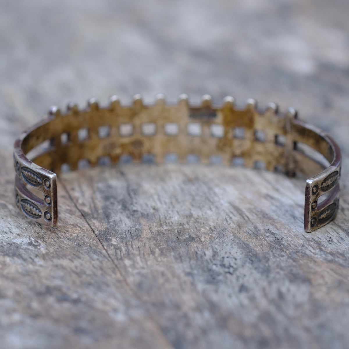 Vintage Sterling Snake Eye Turquoise Double Row Stamped Cuff Bracelet