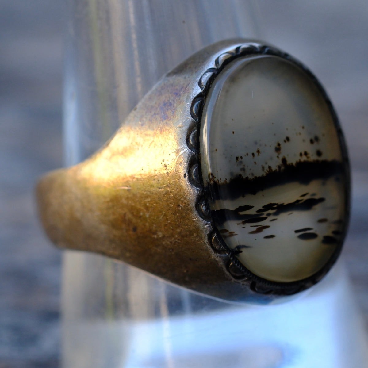 Vintage Sterling Agate Ring 11.5