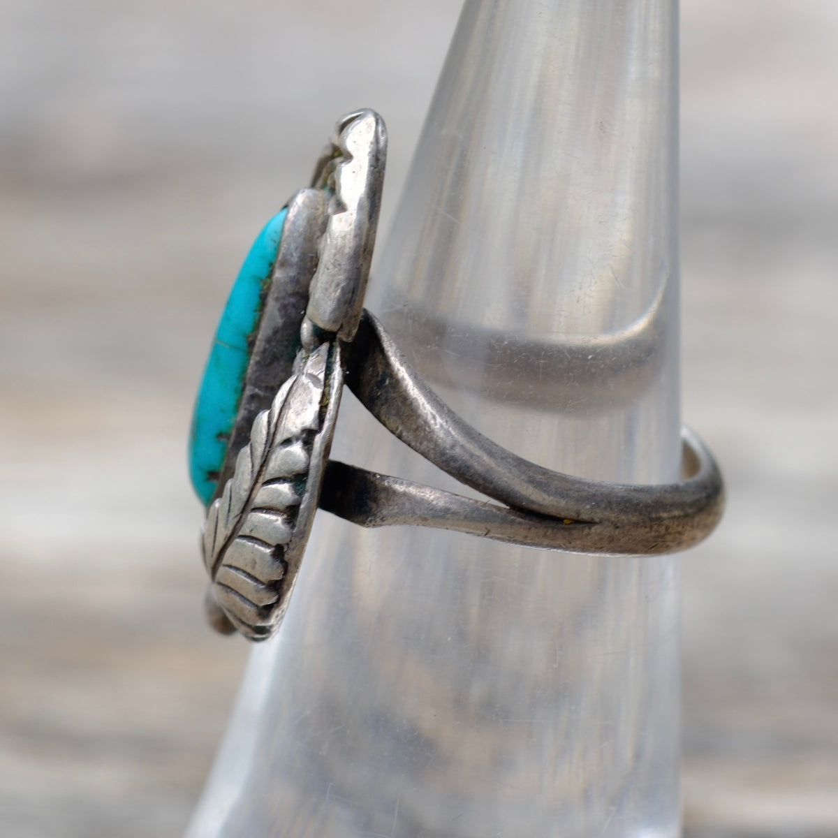 Vintage Sterling Turquoise Feather Ring 5.5