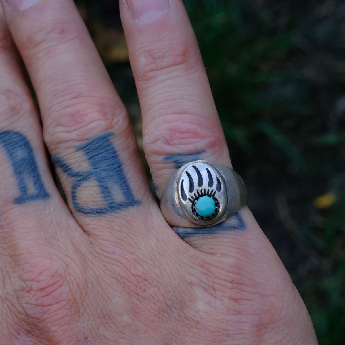 Vintage Sterling Turquoise Bear Paw Ring 6.5