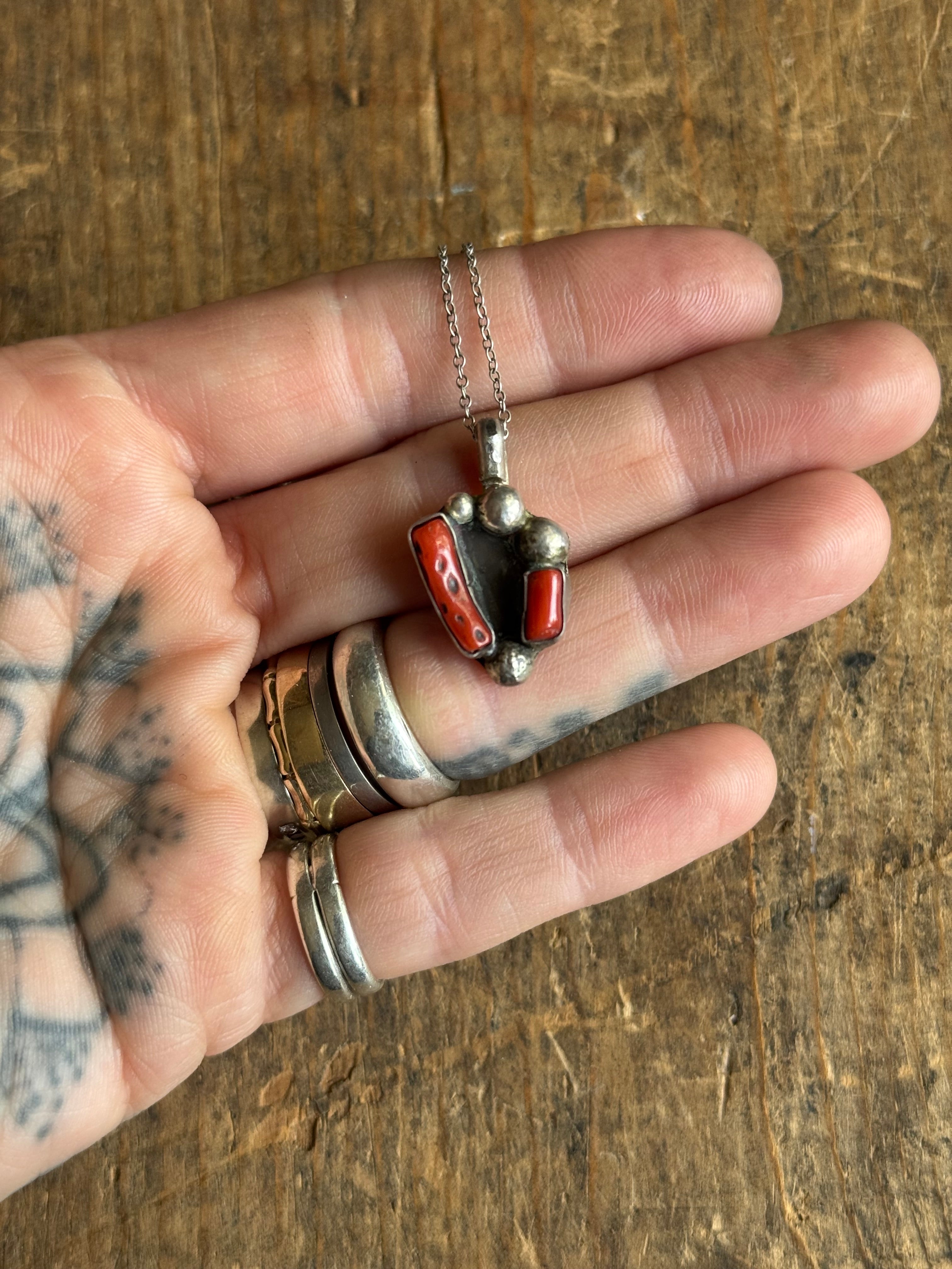 Vintage Sterling Silver Coral Cluster Necklace