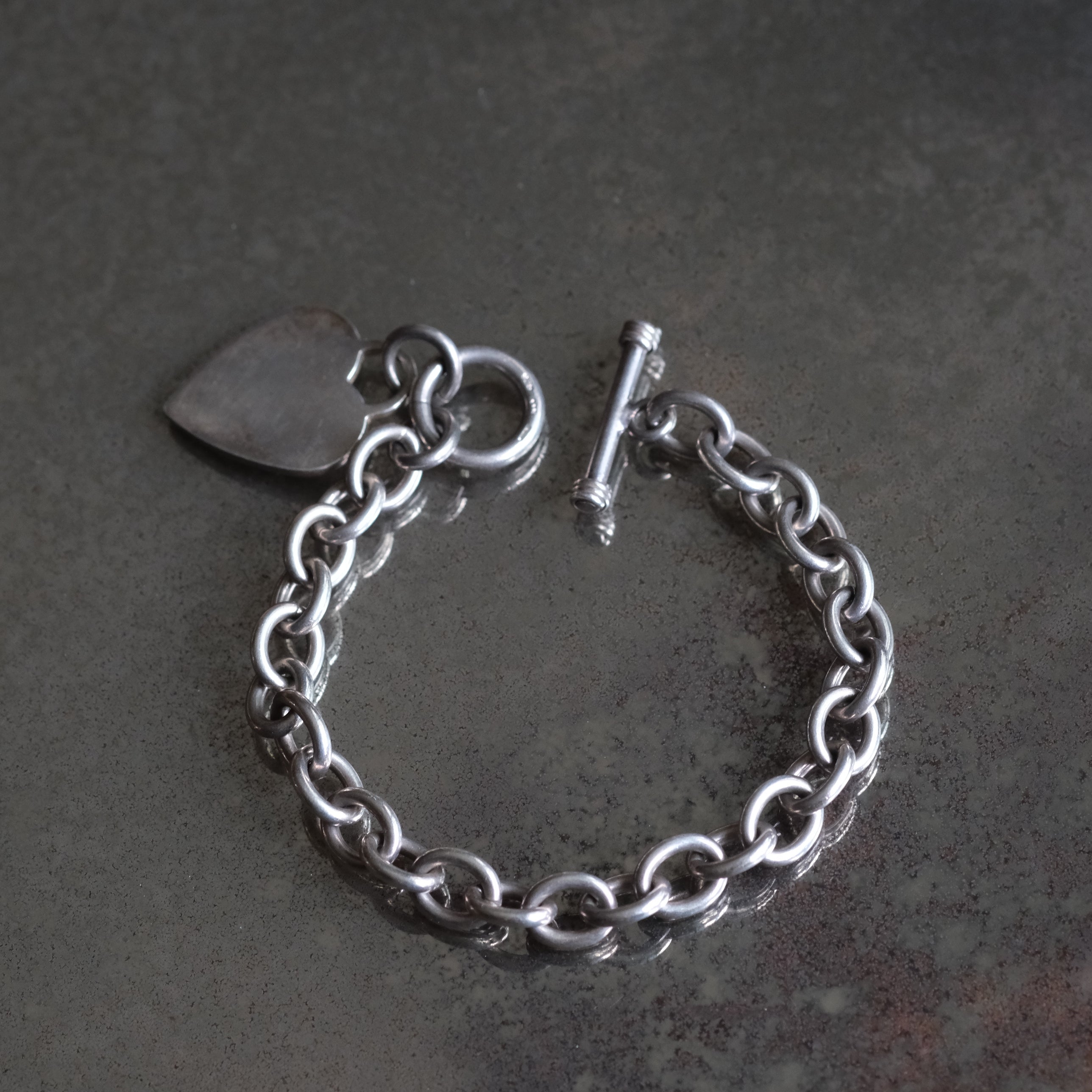 Vintage Sterling Rolo Link Heart ID Bracelet 7.75"