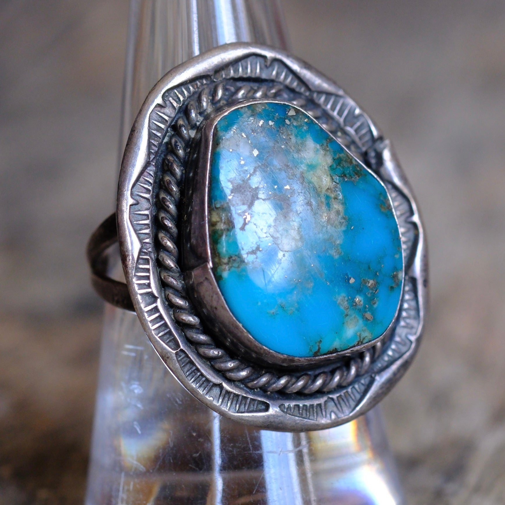 Vintage Sterling Turquoise Roper Ring 8