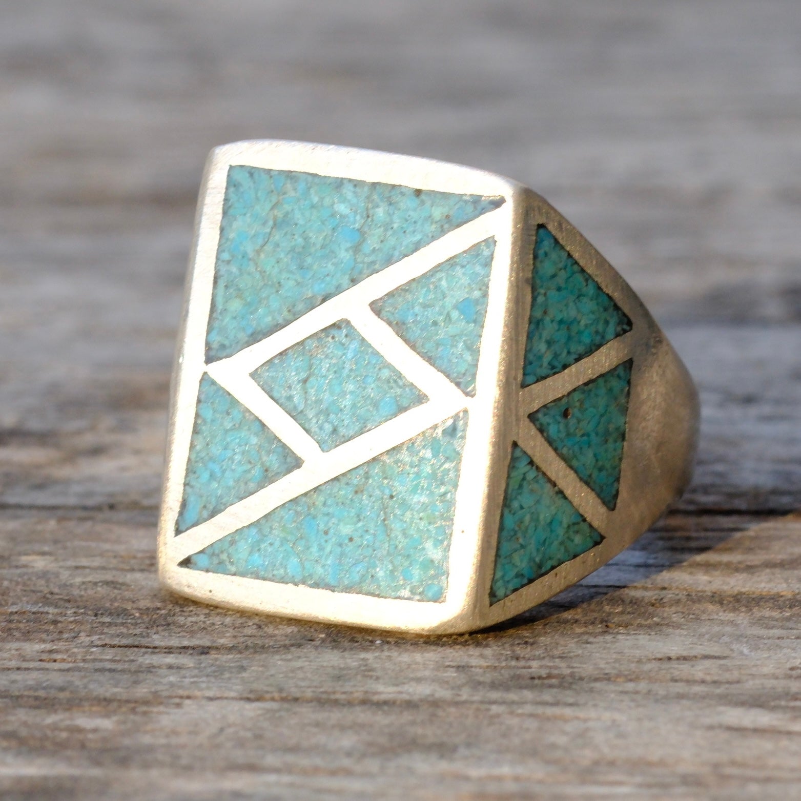 Vintage Sterling Turquoise Inlay Ring 8.5
