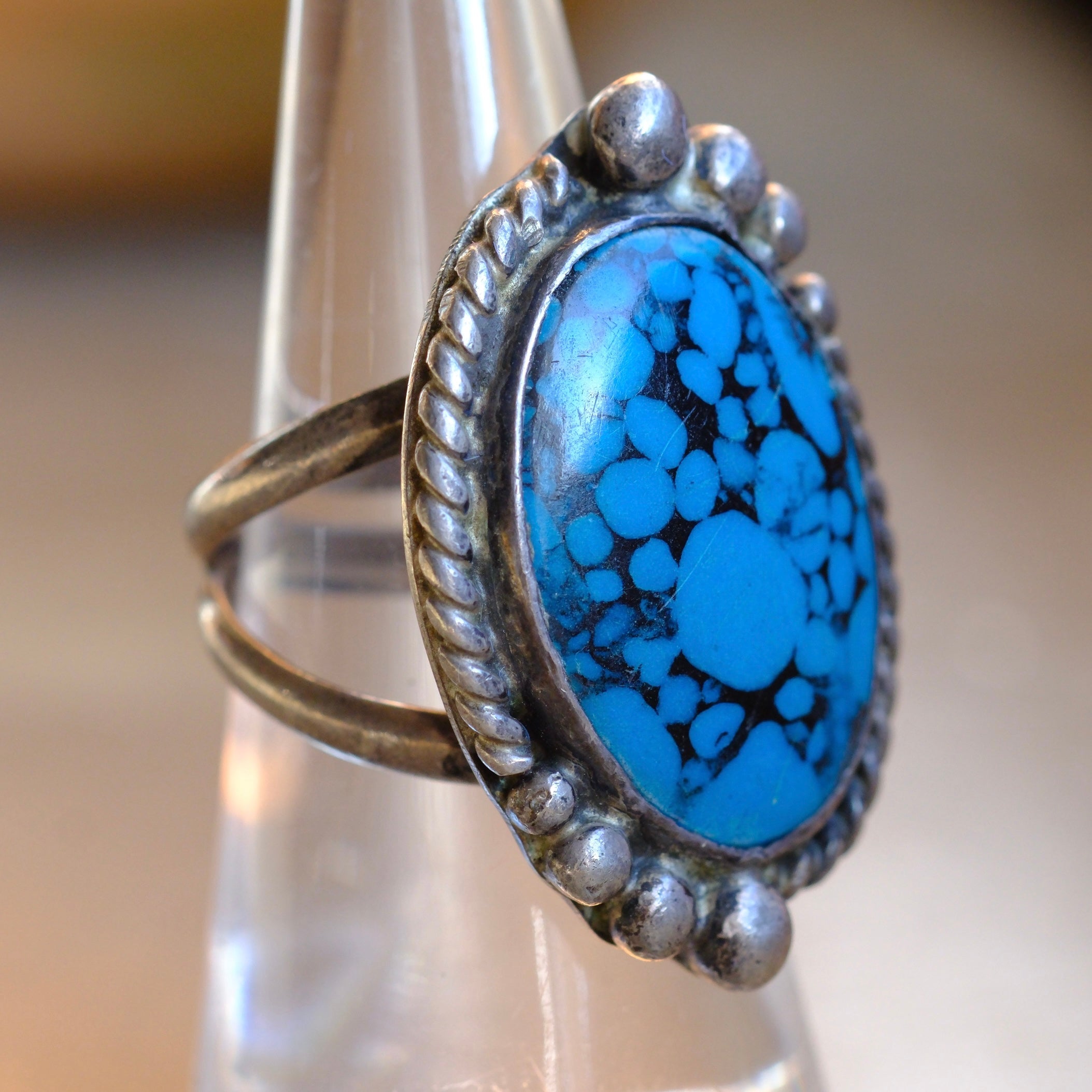 Vintage Sterling Turquoise Roper Ring 7.75